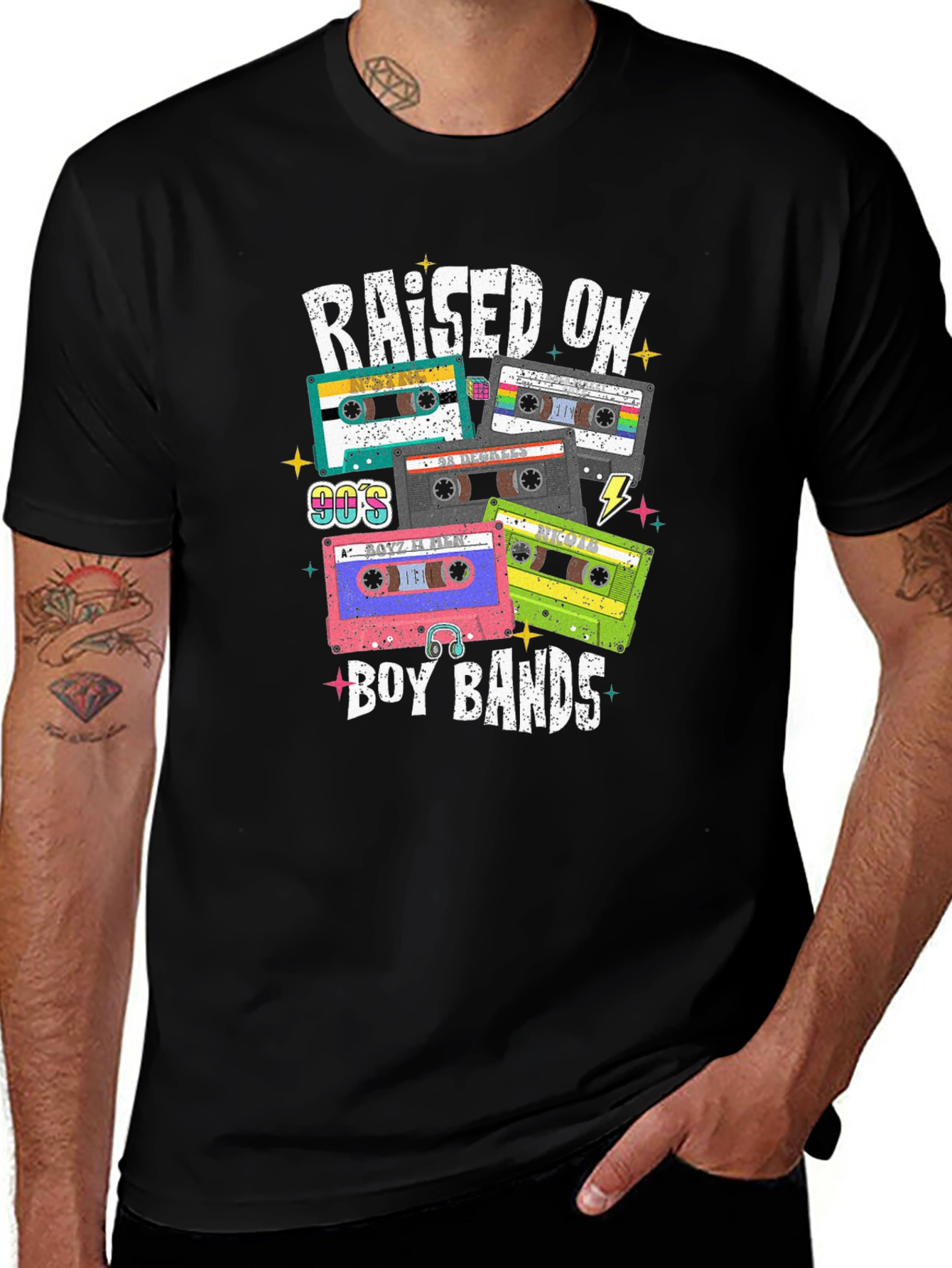 Black Raised on Boy Bands 90s Cassette Tape T-Shirt main image