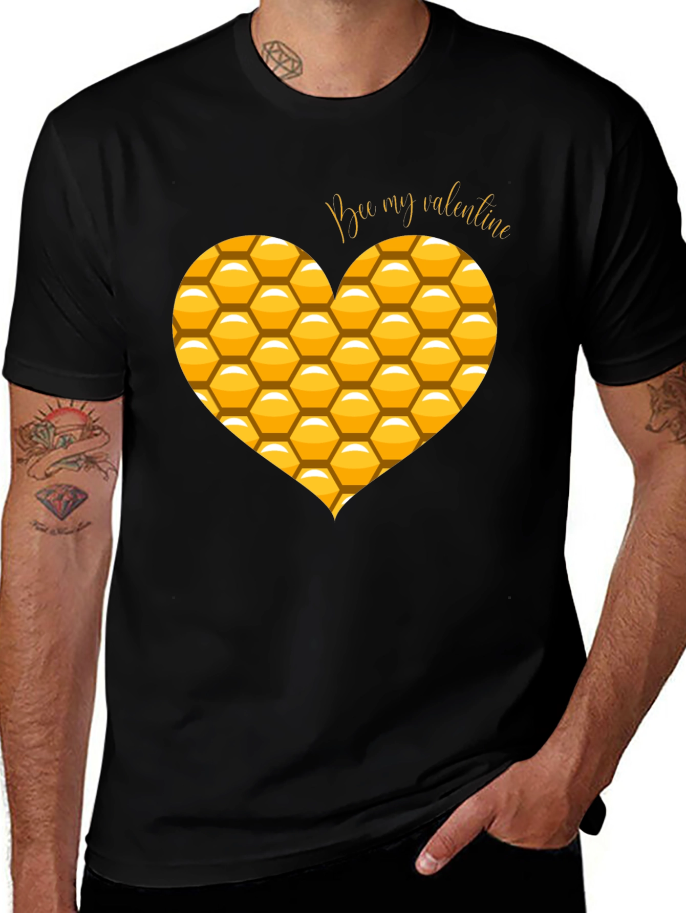 Variant 19 of Bee My Valentine Honeycomb Heart Graphic T-Shirt