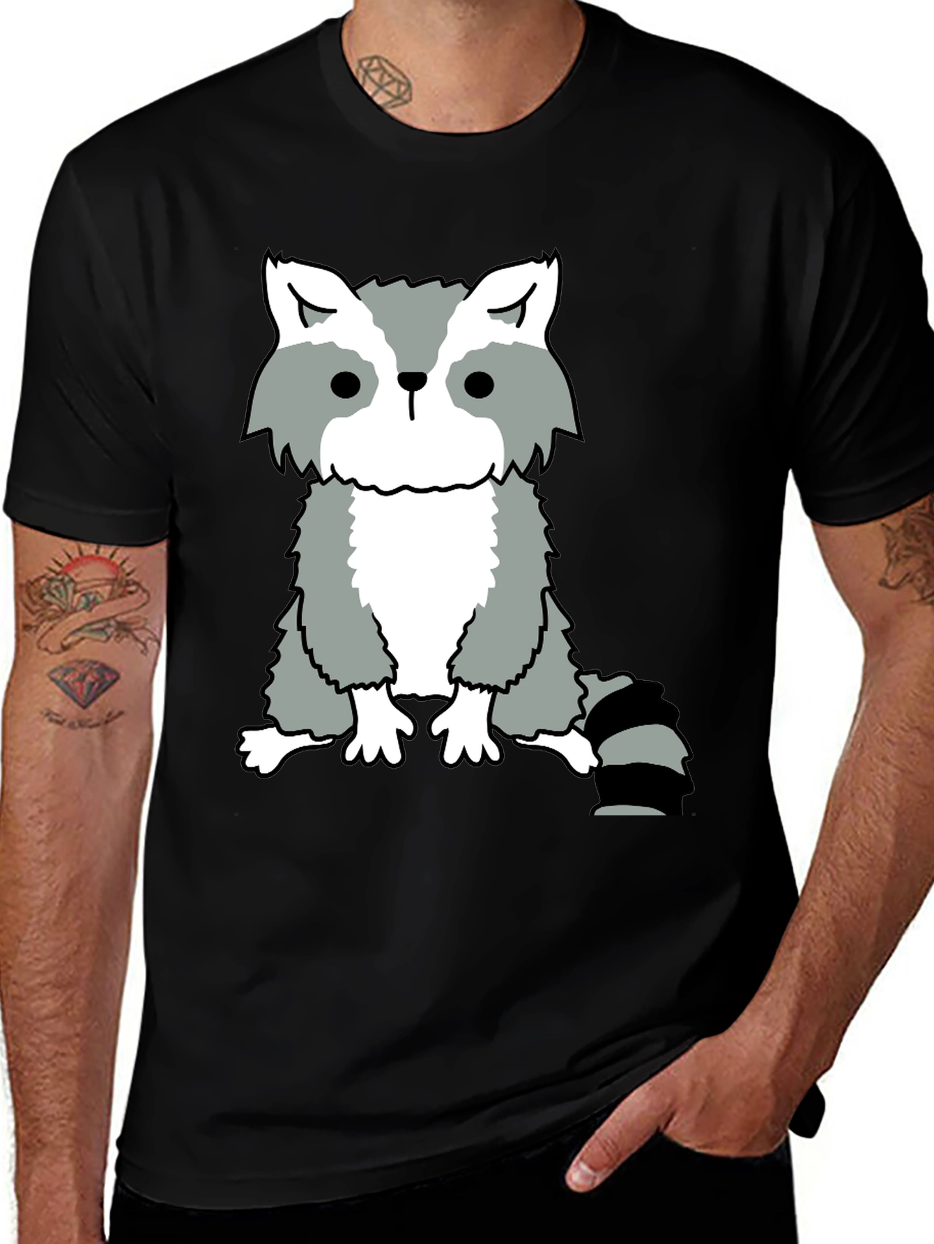 Variant 15 of Raccoon Graphic Tee - Casual Black Cotton T-Shirt