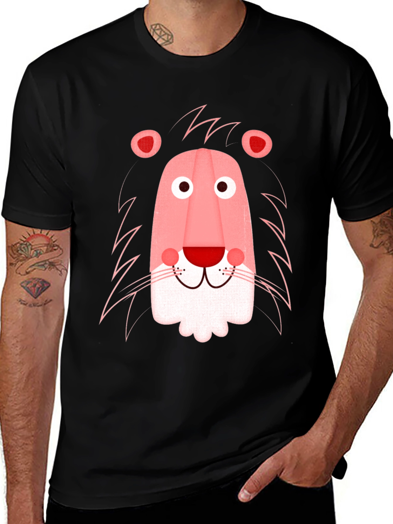 Variant 14 of Lion Graphic Tee - Men's Black Crew Neck Shirt