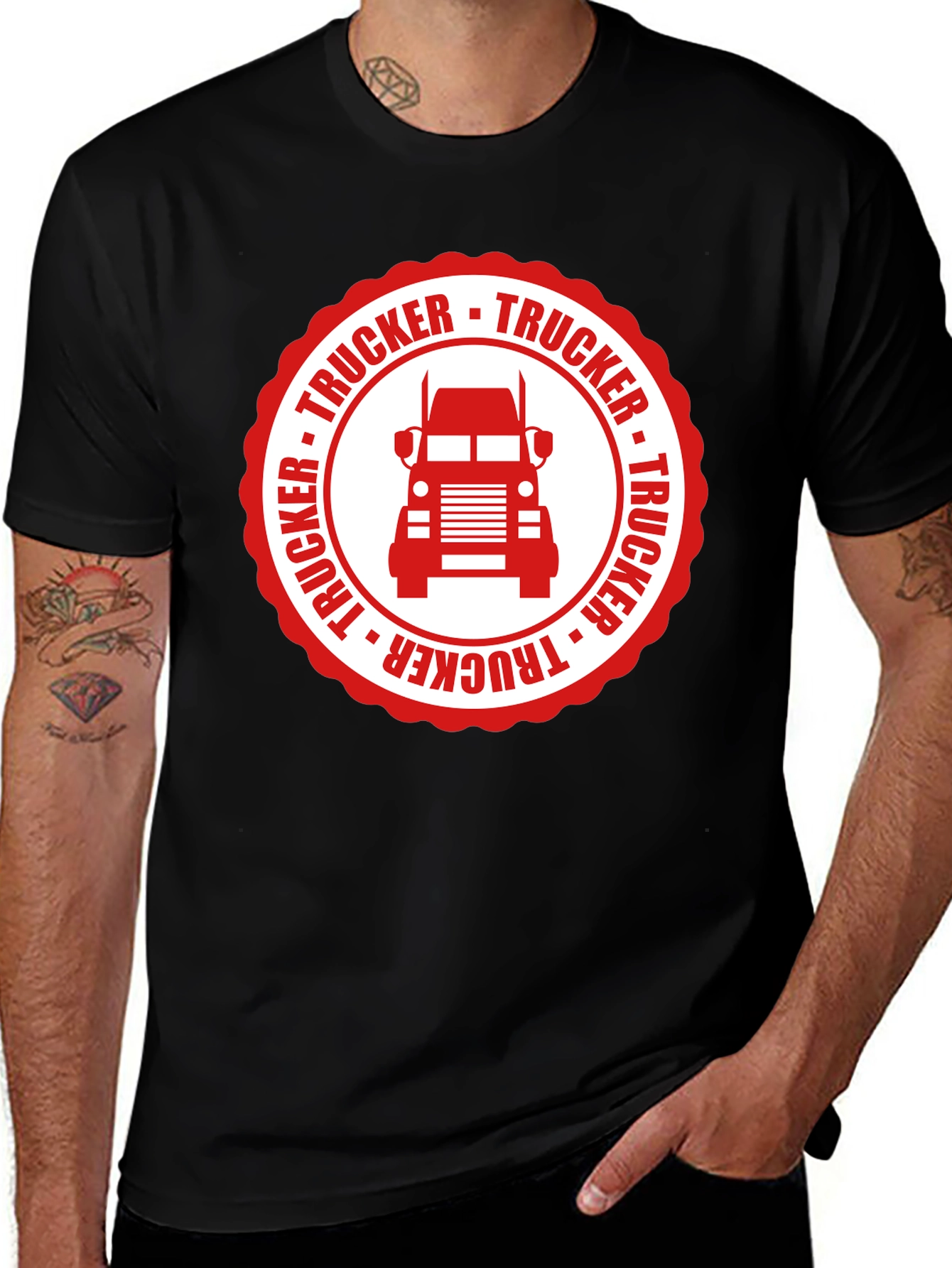 Trucker Graphic Tee - Black Cotton Truck Driver T-Shirt