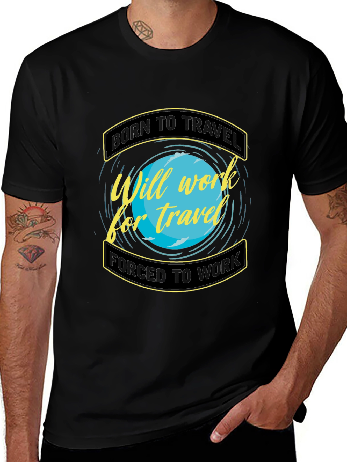 Variant 14 of Born to Travel Graphic Tee - Work for Travel T-Shirt