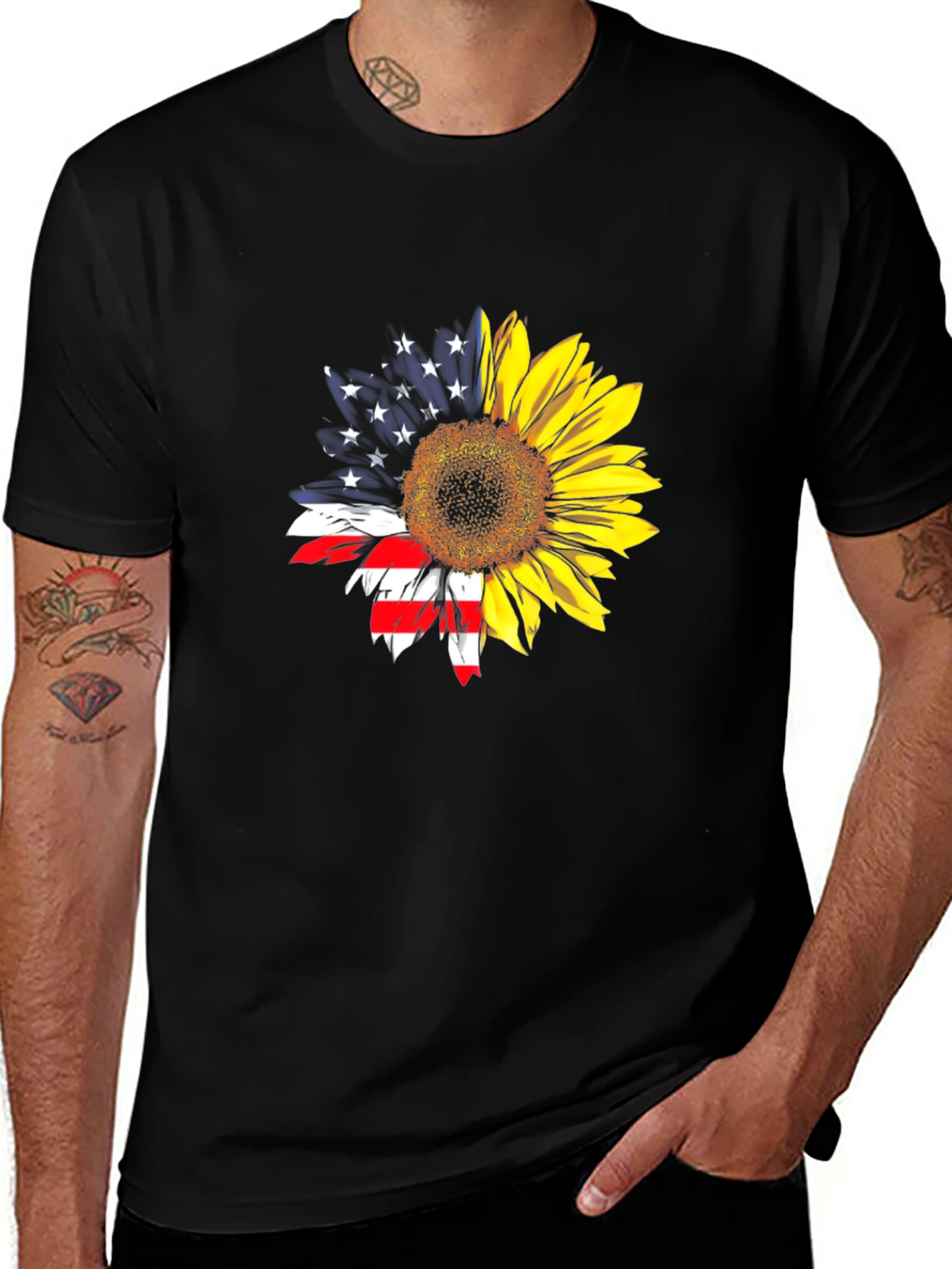Variant 28 of Sunflower American Flag Patriotic Graphic Tee