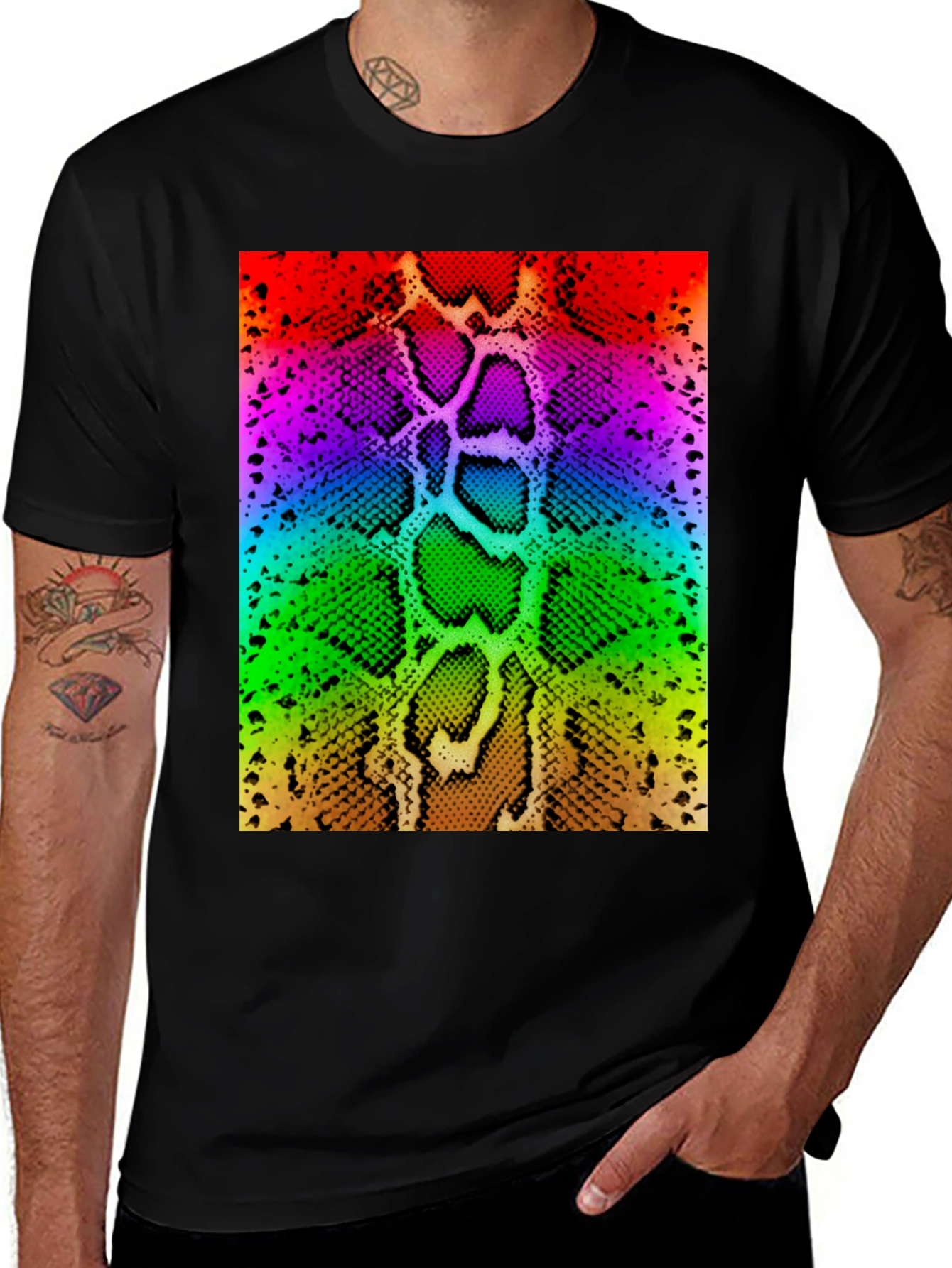 Variant 4 of Rainbow Snake Skin Print Black T-Shirt