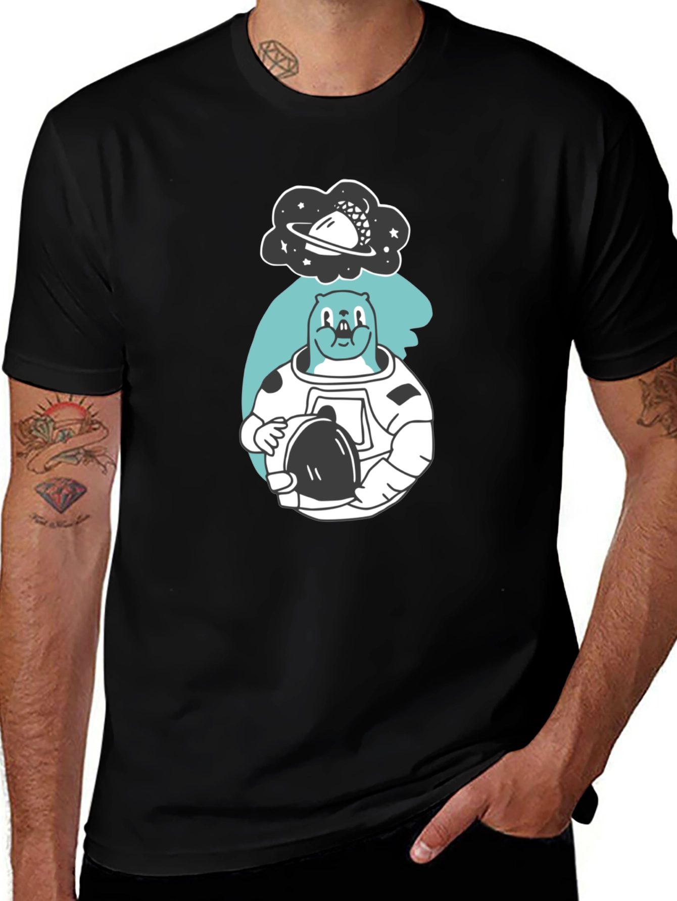 Variant 26 of Astronaut Beaver Graphic T-Shirt - Black