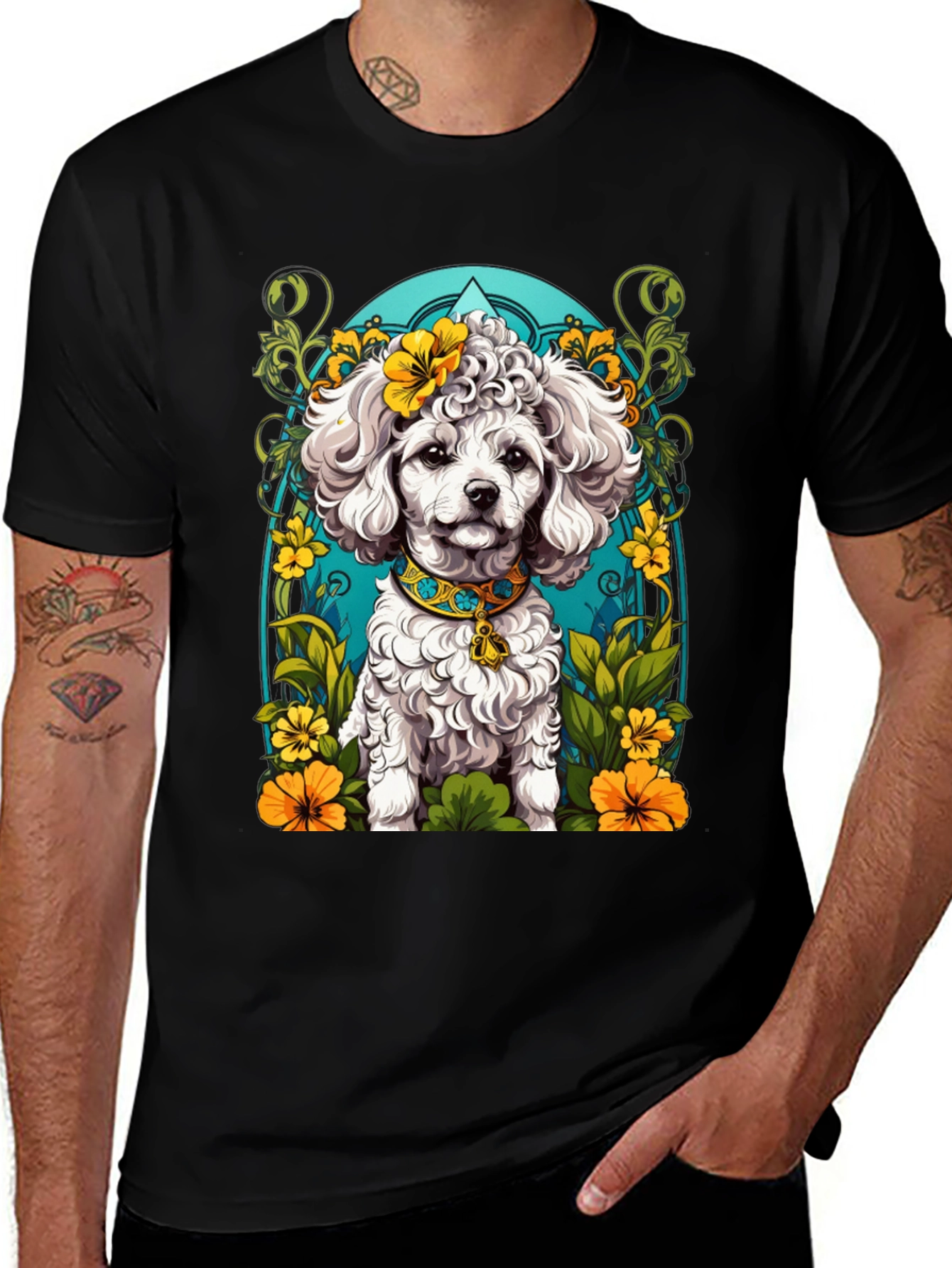 Variant 16 of Dog Lover T-Shirt: Floral Poodle Design