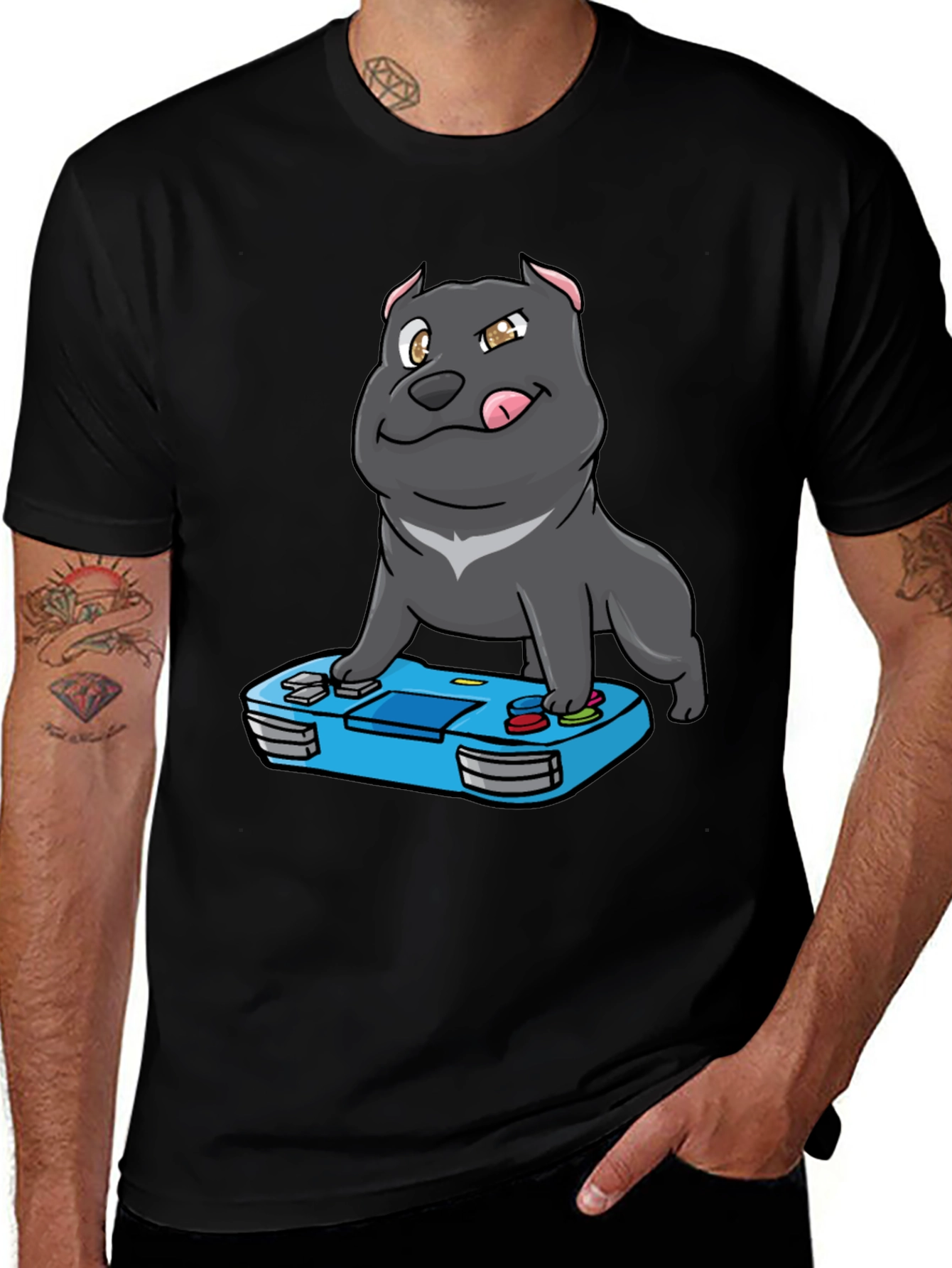 Variant 9 of Gamer Dog T-Shirt - Cool Cartoon Pitbull Design