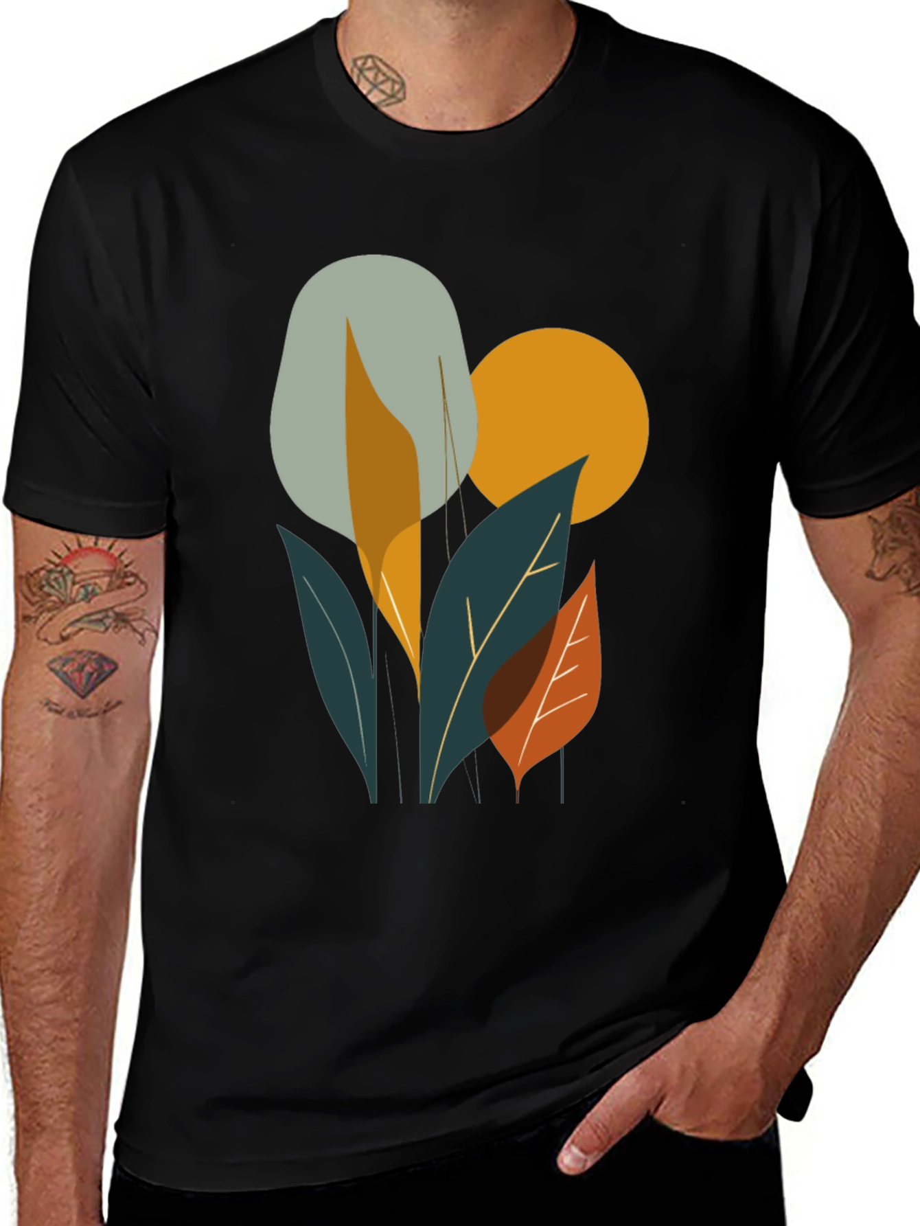 Variant 15 of Modern Abstract Botanical Graphic Tee - Black