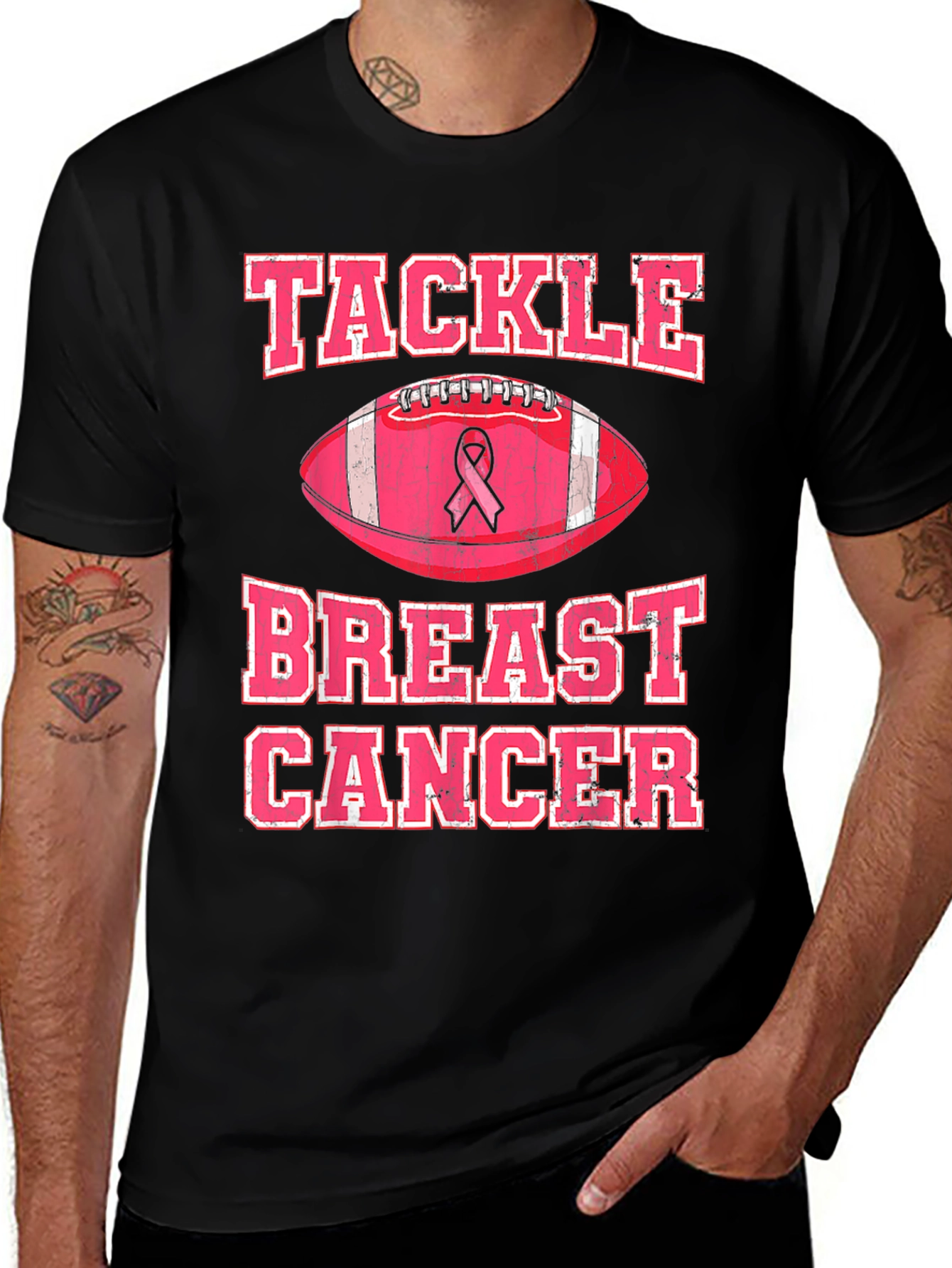 Variant 22 of Tackle Breast Cancer Awareness Pink Football T-Shirt