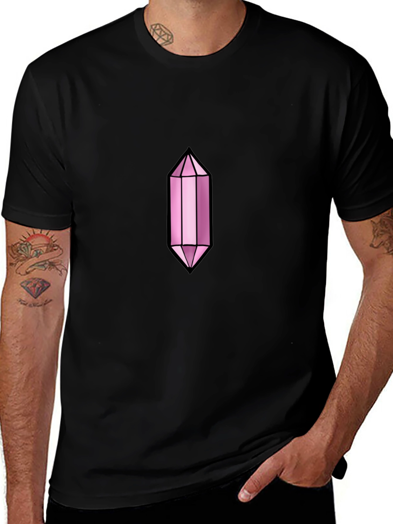 Variant 28 of Men's Black T-Shirt with Pink Crystal Graphic