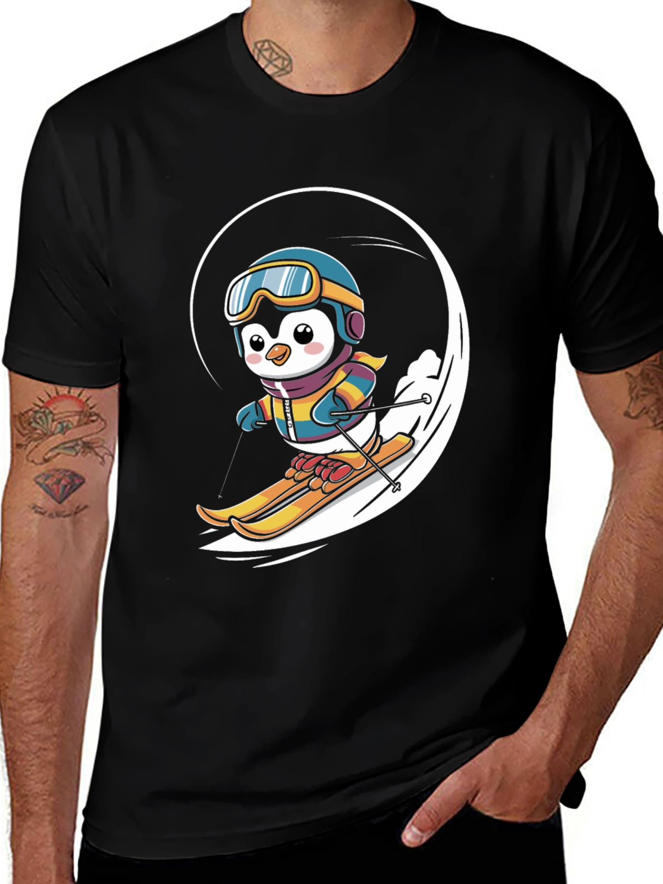 Variant 13 of Penguin Skiing Graphic Tee - Winter Fun T-Shirt