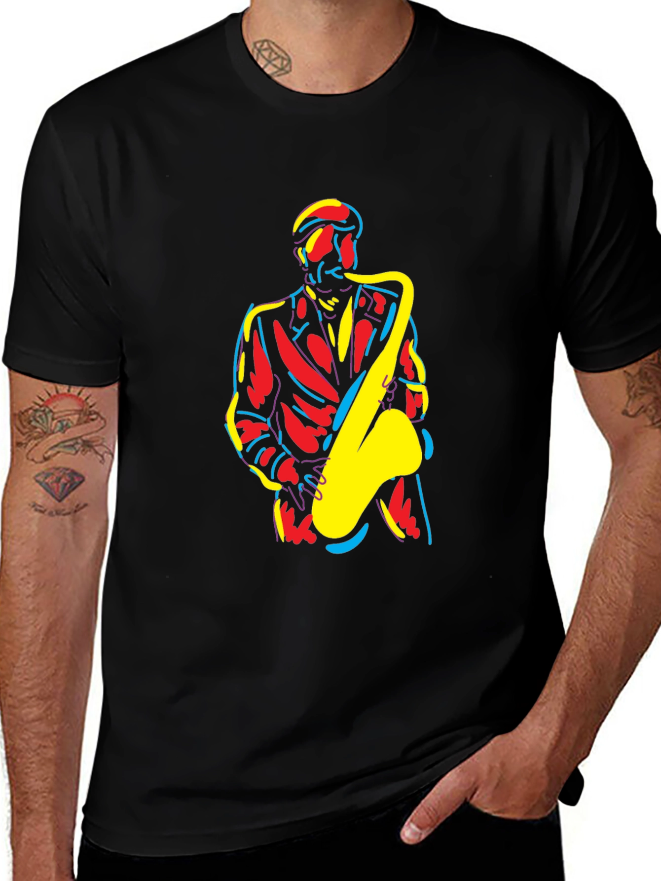 Variant 3 of Jazz Saxophone Graphic T-Shirt - Cool Retro Design