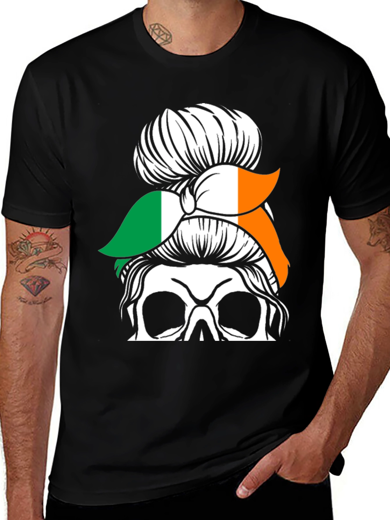 Variant 27 of Irish Skull Messy Bun T-Shirt