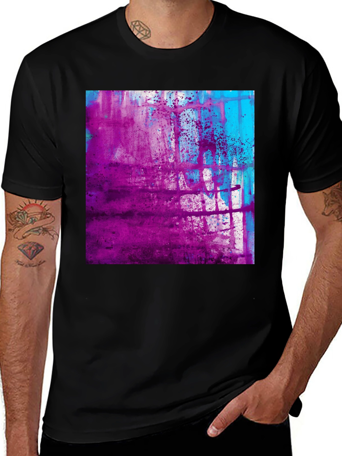 Variant 16 of Abstract Purple & Blue Graphic Print Black T-Shirt