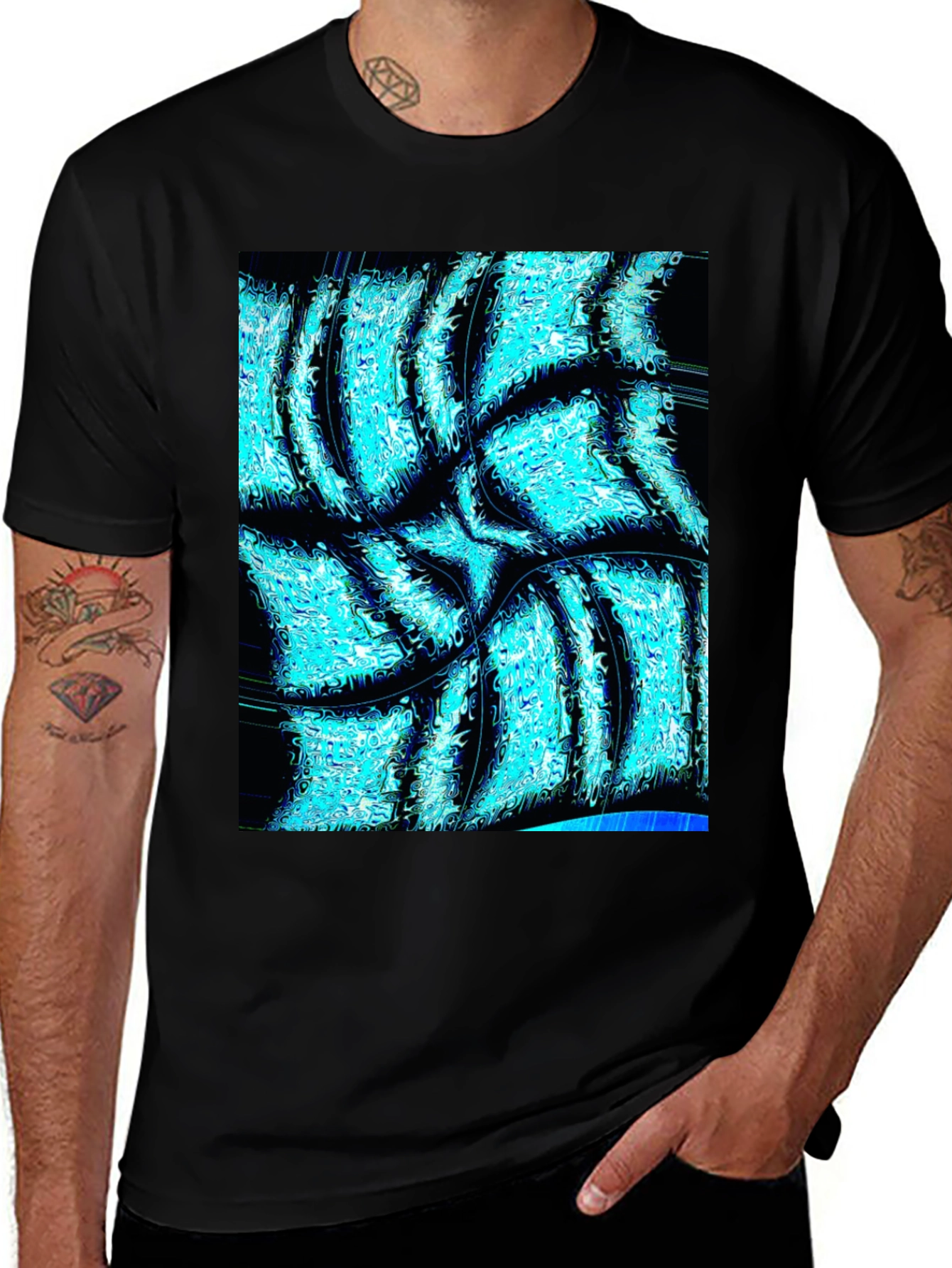 Variant 29 of Abstract Aqua Print Black T-Shirt