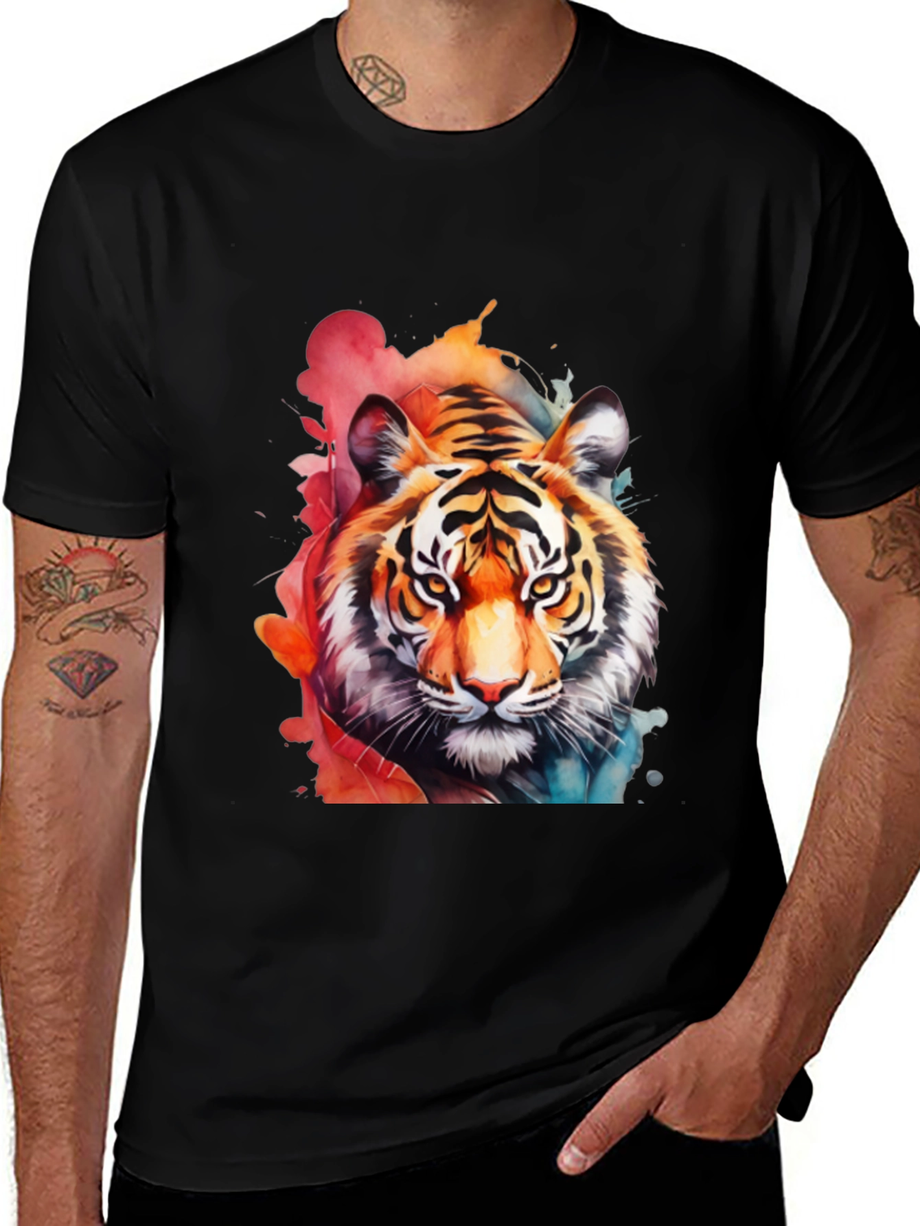 Variant 16 of Watercolor Tiger Graphic T-Shirt - Black