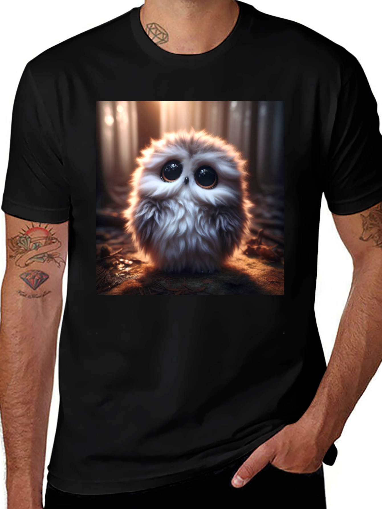 Variant 29 of Cute Owl Graphic Print Black T-Shirt