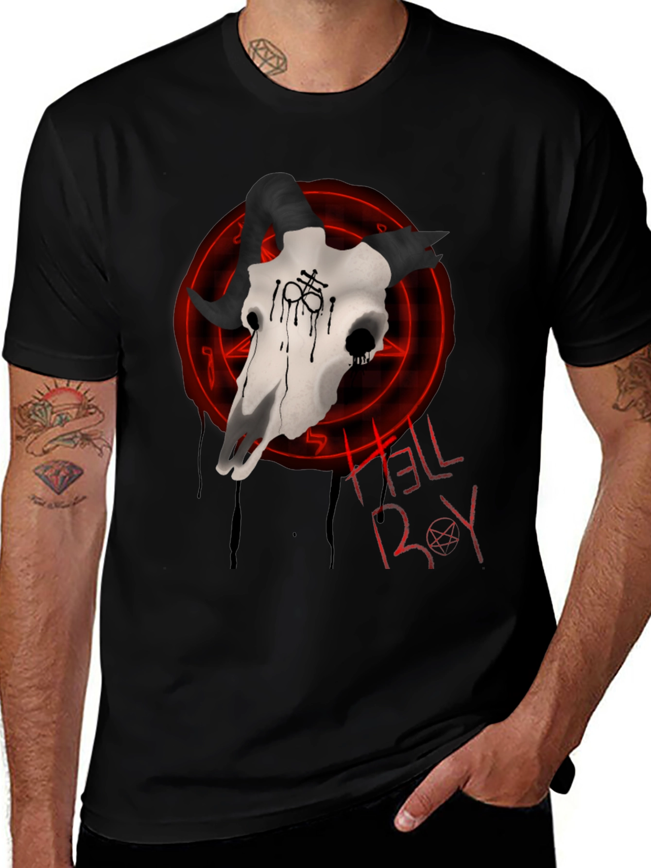 Variant 5 of Hellboy Skull Graphic T-Shirt - Black