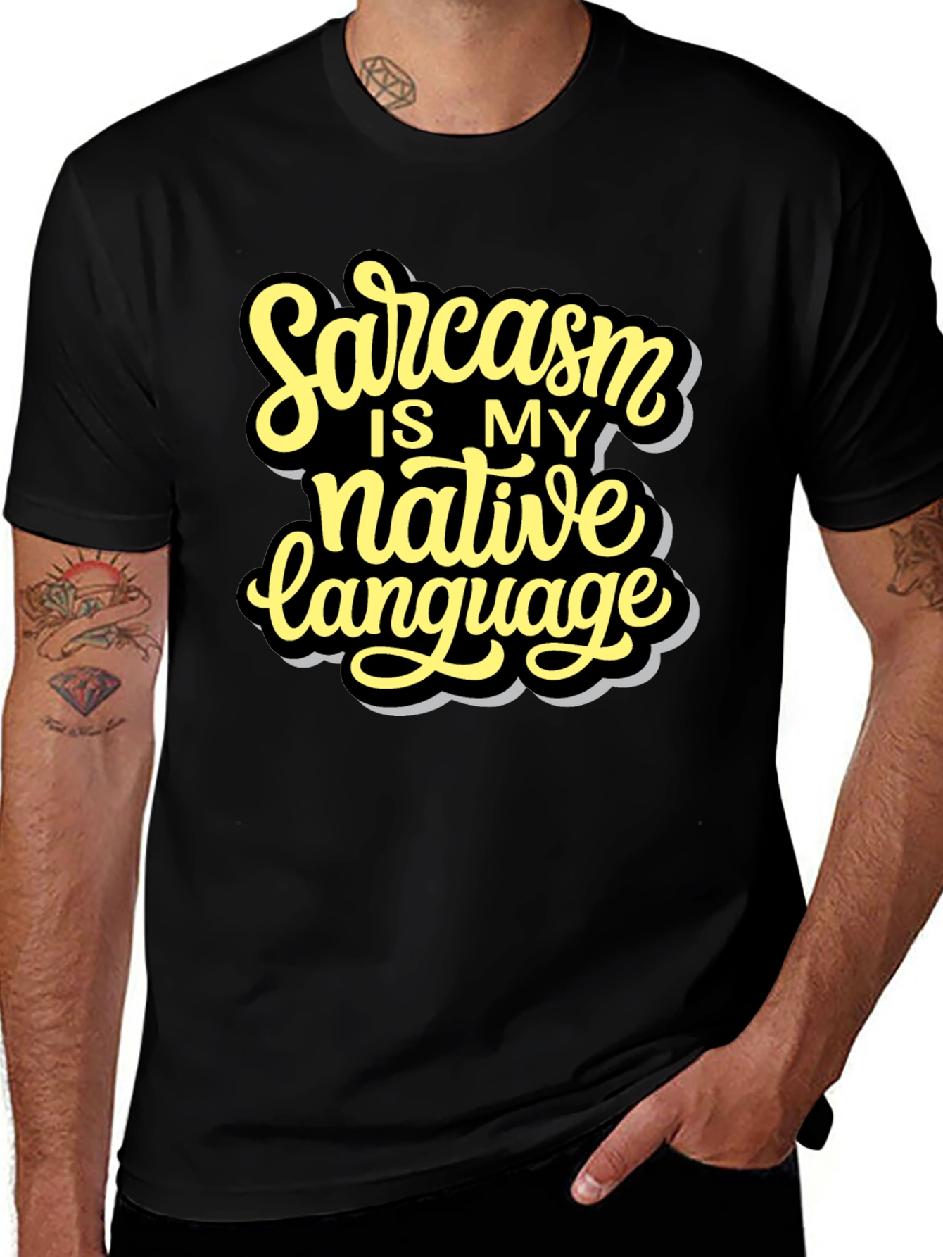 Variant 29 of Sarcasm Native Language Black T-Shirt