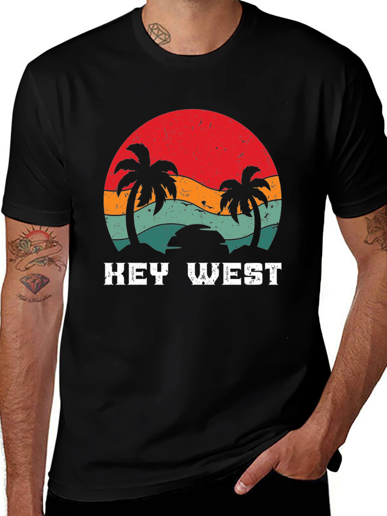 Key West Palm Tree Graphic Tee - Vintage Style
