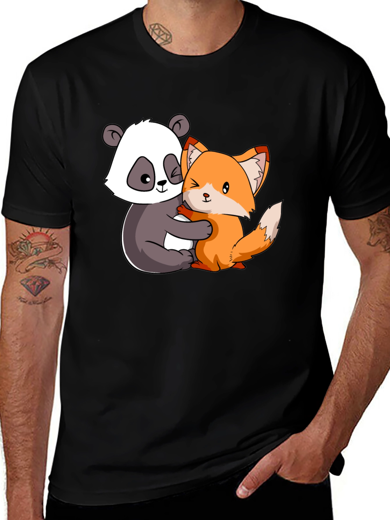 Variant 4 of Panda and Fox Hug Graphic Tee