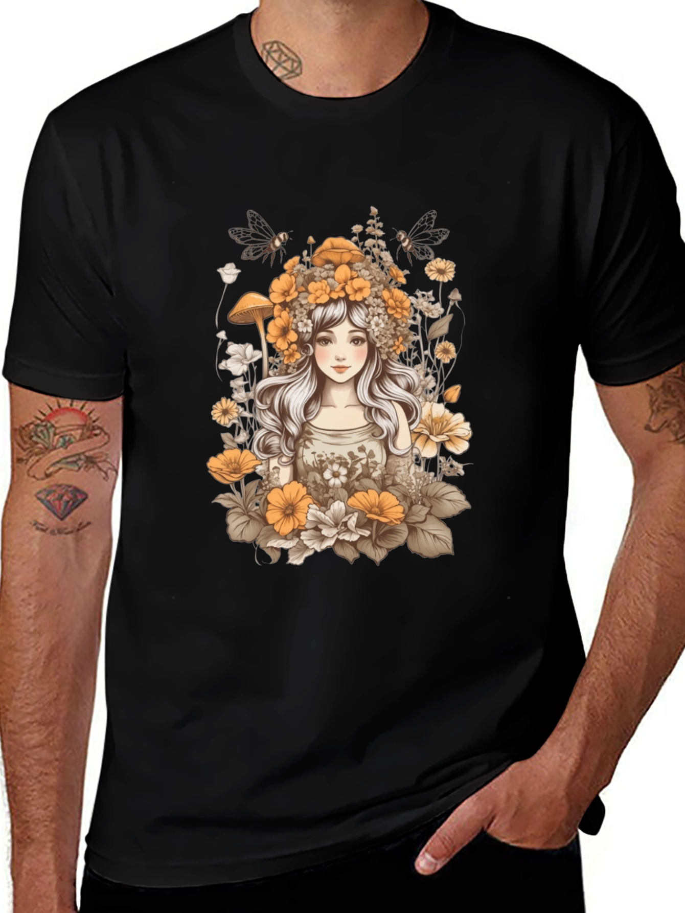 Variant 23 of Floral Girl Graphic Tee - Black