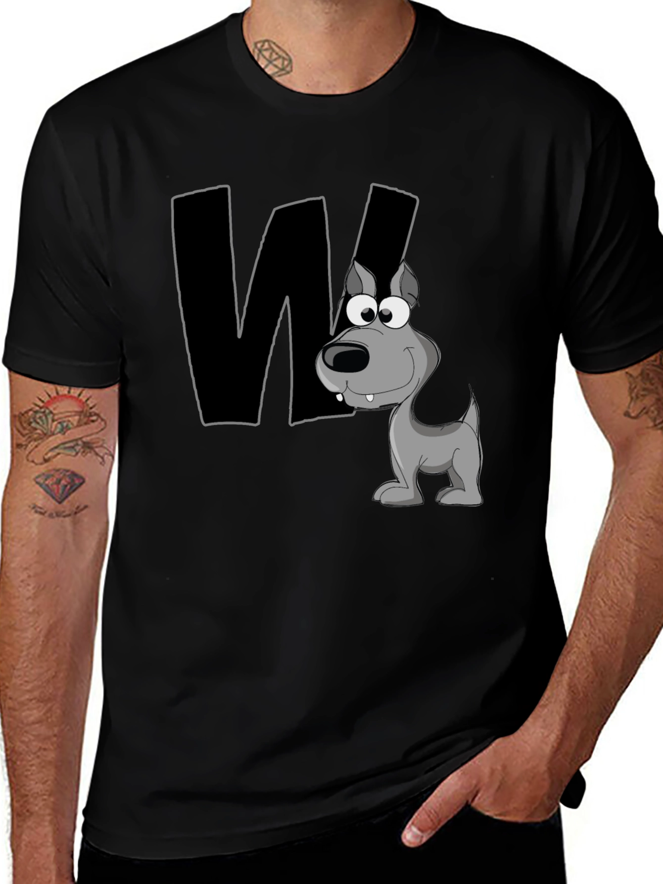 Variant 25 of Cartoon Dog Initial W Black T-Shirt