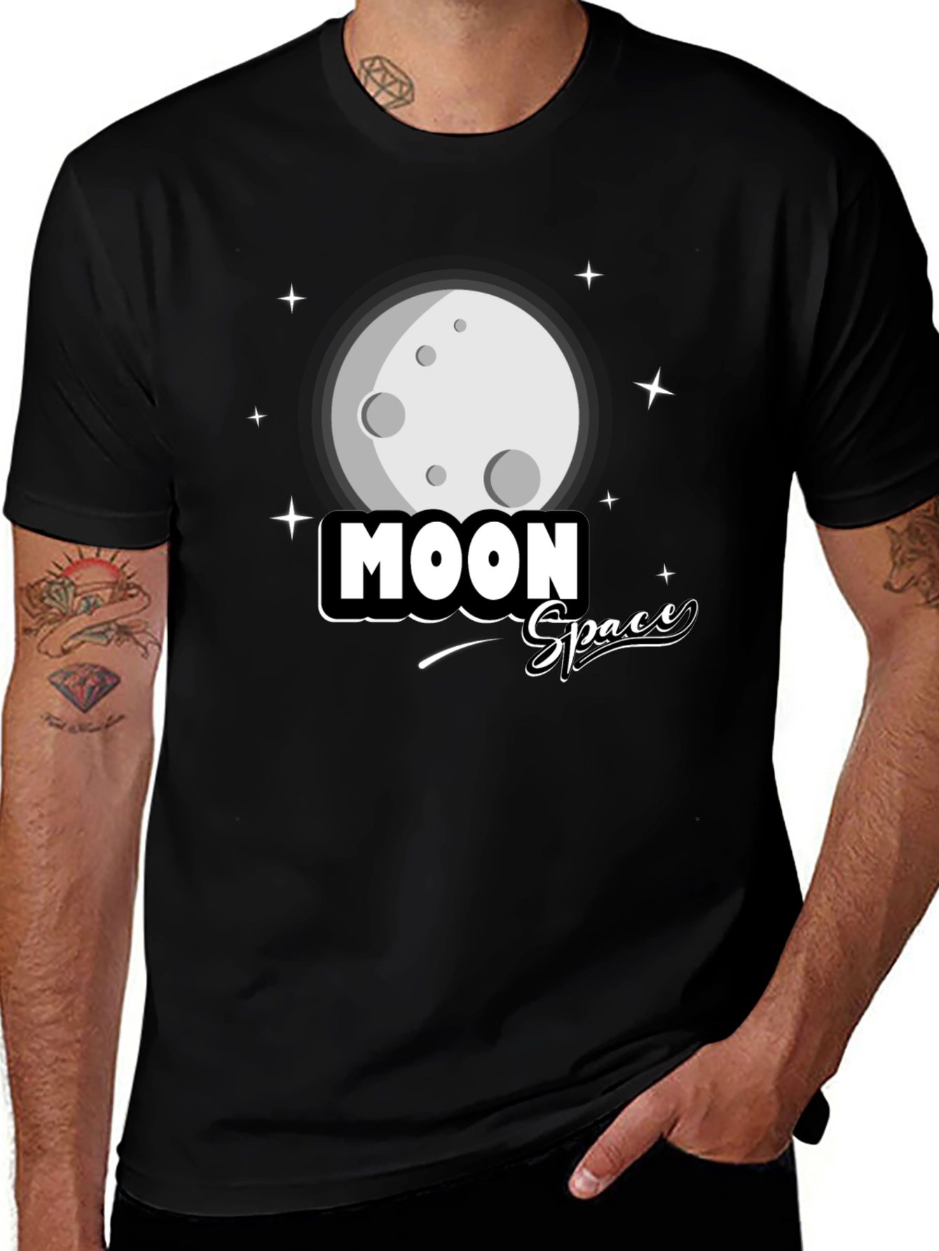 Moon Space Graphic Black T-Shirt