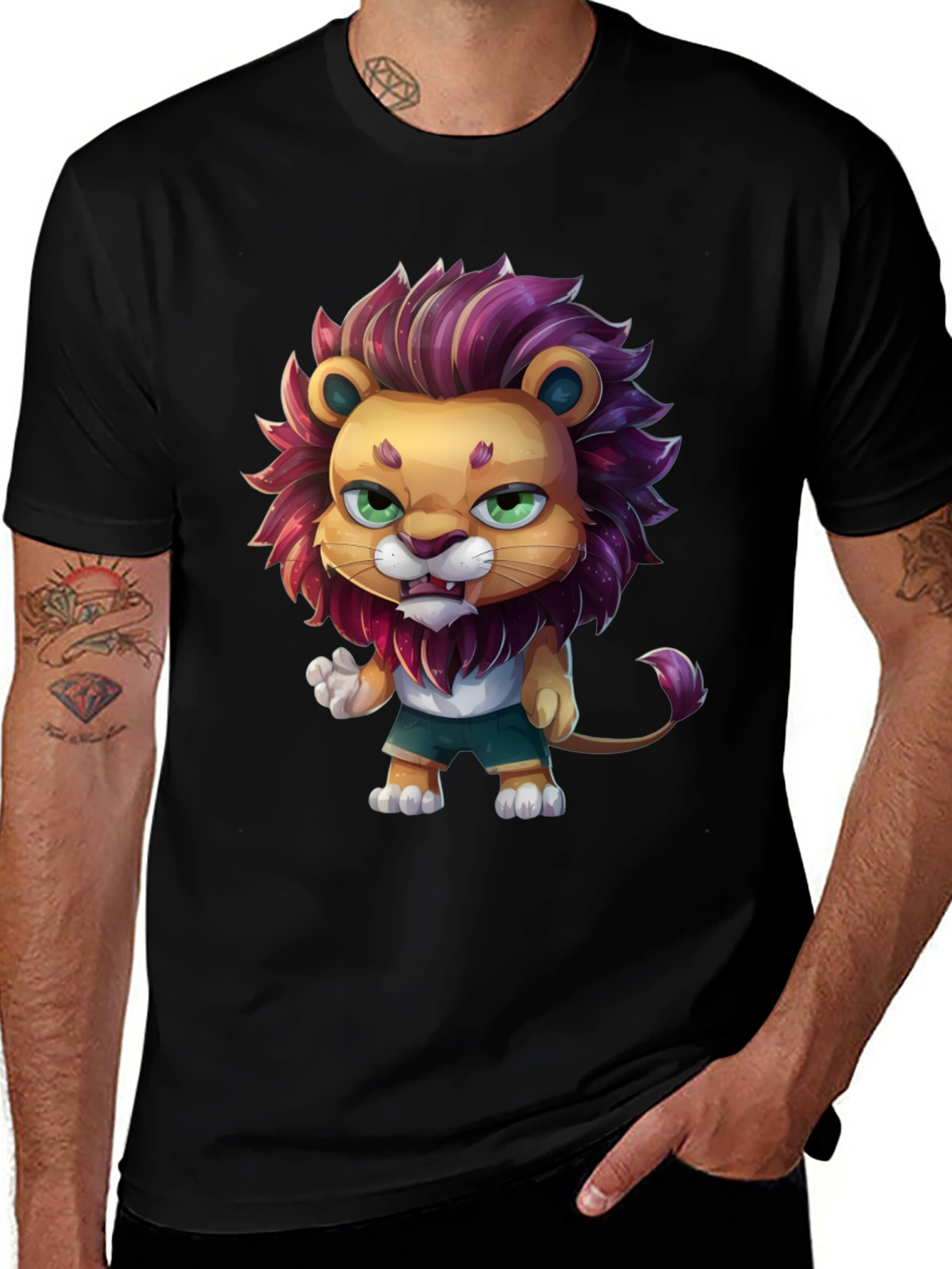 Variant 16 of Lion Cartoon Graphic Print Black T-Shirt
