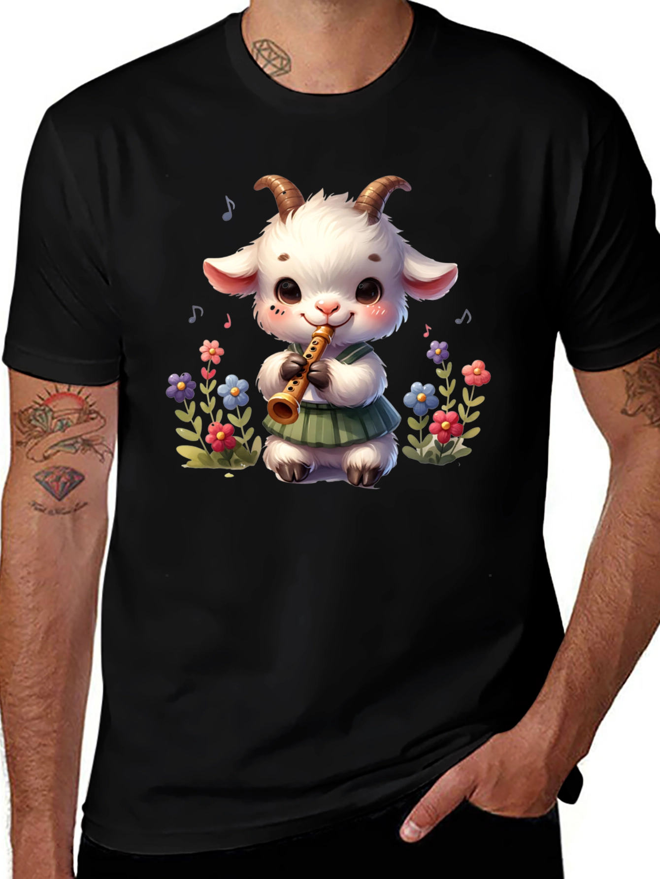 Variant 28 of Cute Goat Flute Player Graphic Tee
