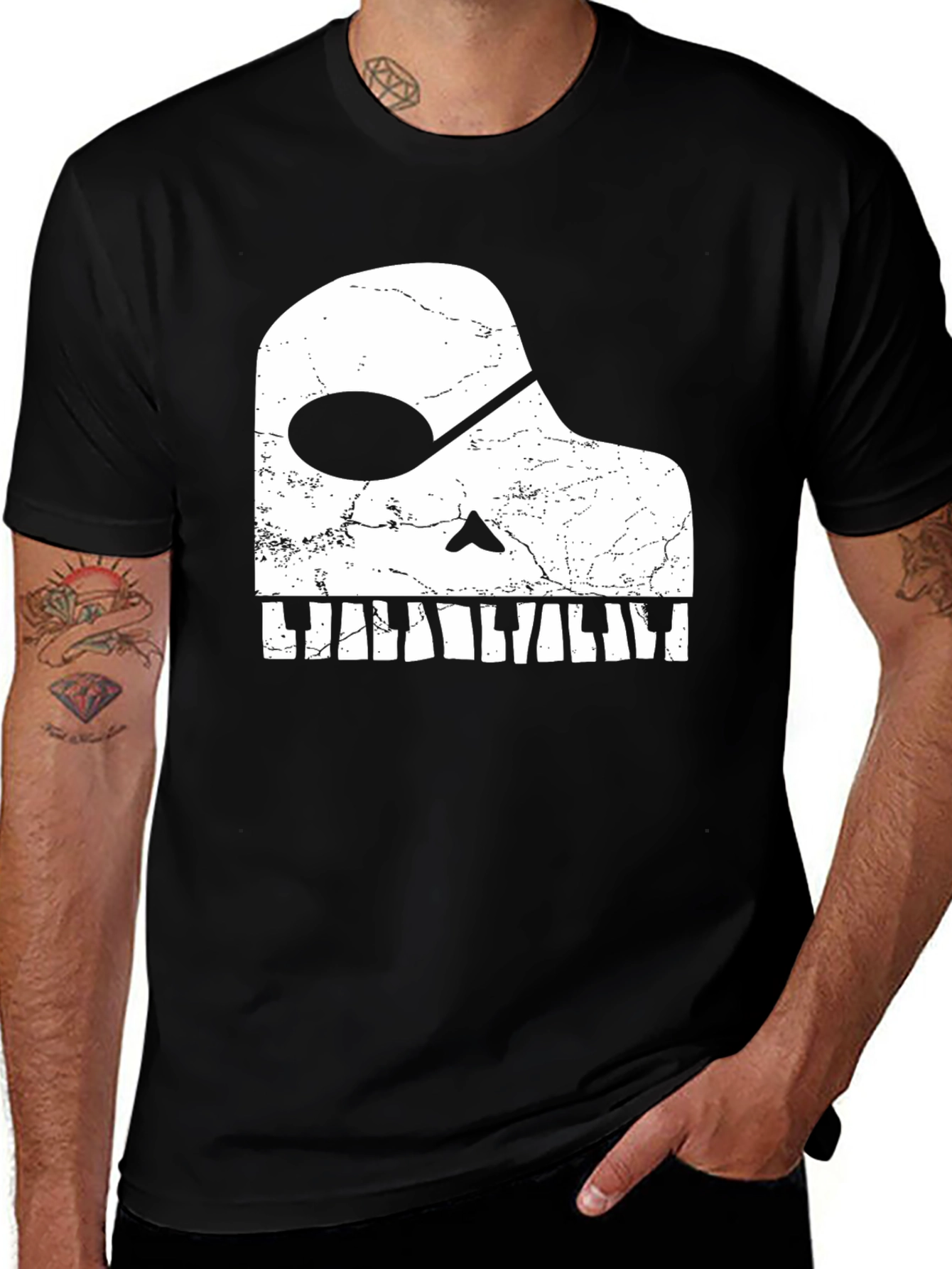 Variant 24 of Piano Skull Graphic Tee - Musician Novelty T-Shirt