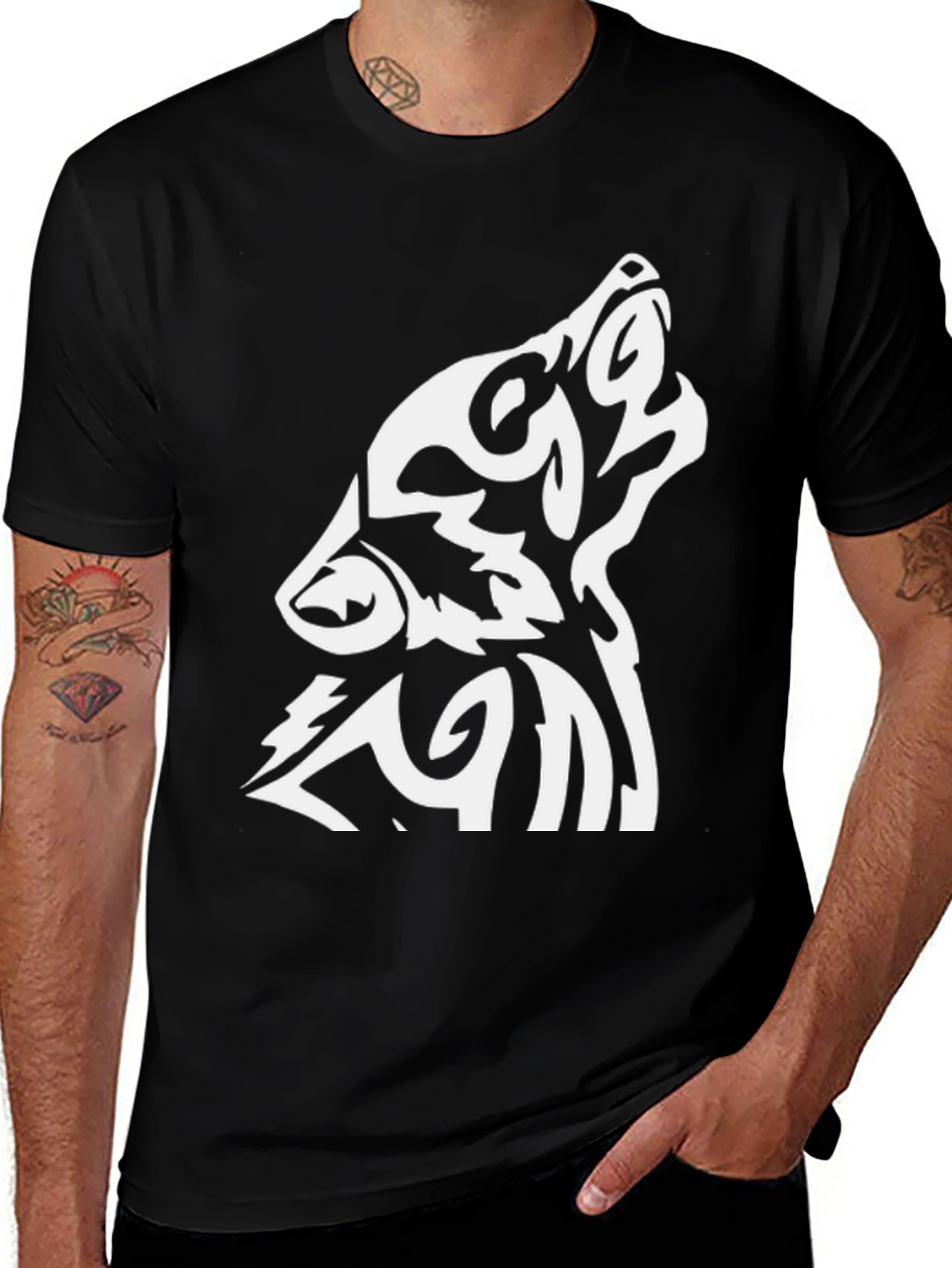 Variant 18 of Wolf Tribal Design Black T-Shirt