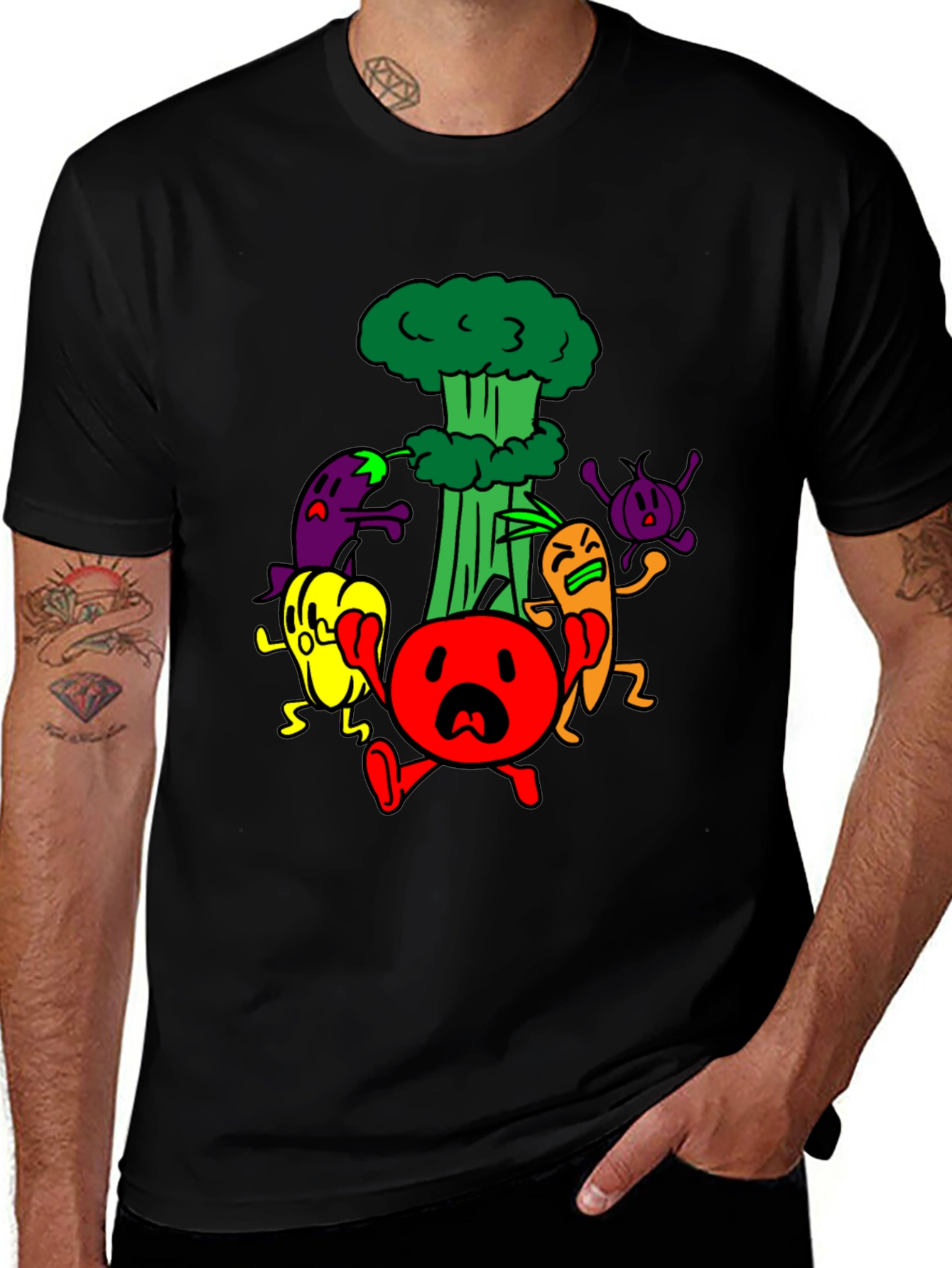 Cartoon Vegetable Panic T-Shirt