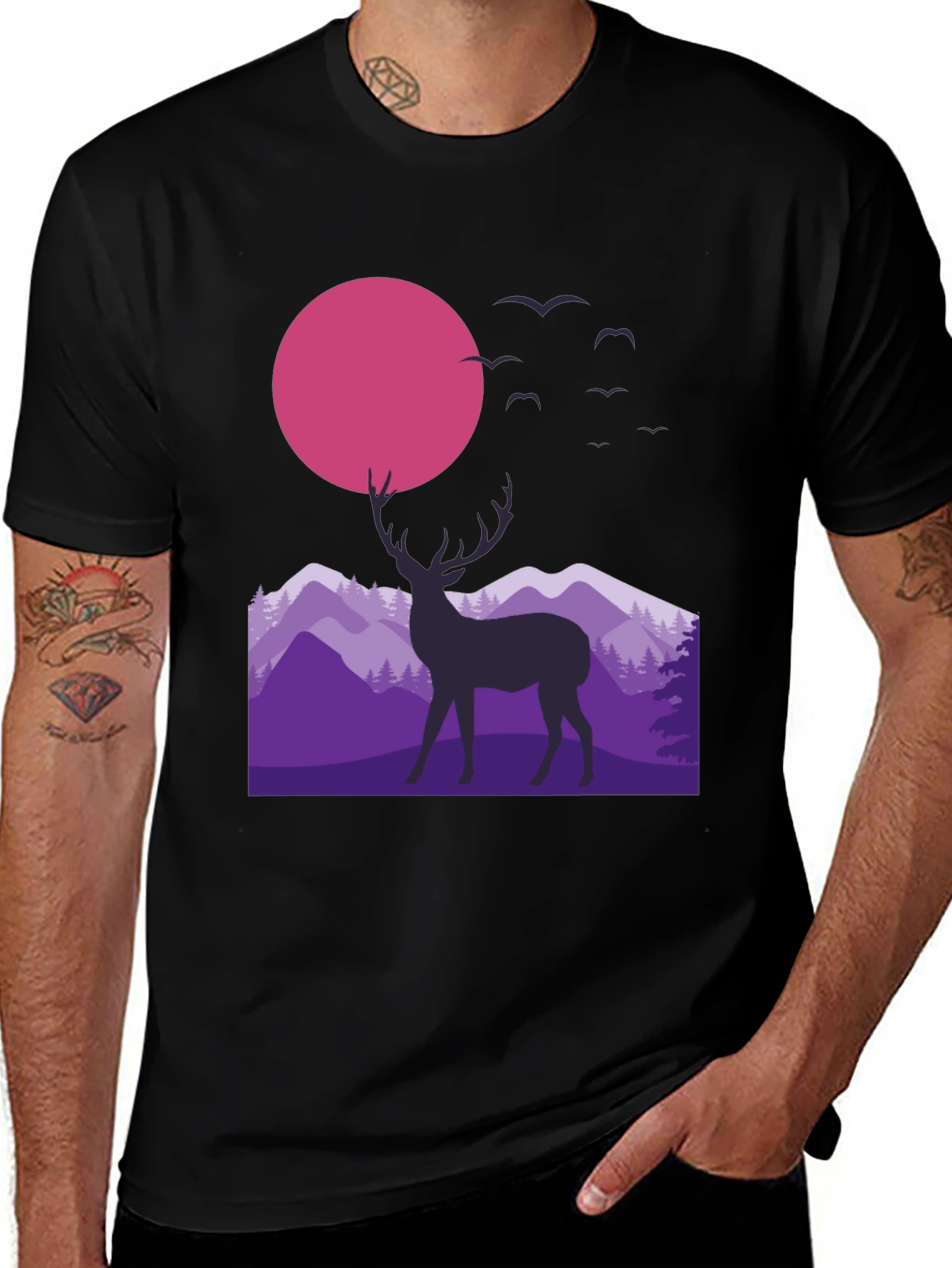 Variant 22 of Deer Silhouette T-Shirt - Mountain Sunset Graphic Tee