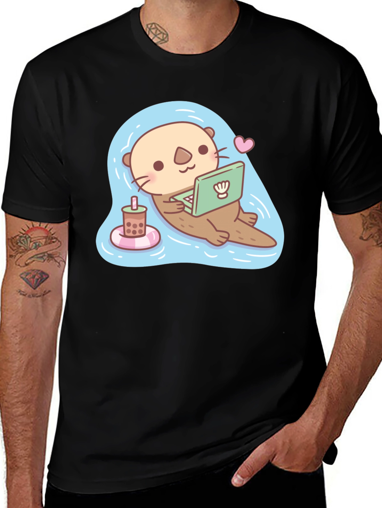 Variant 12 of Cute Otter Laptop Graphic T-Shirt