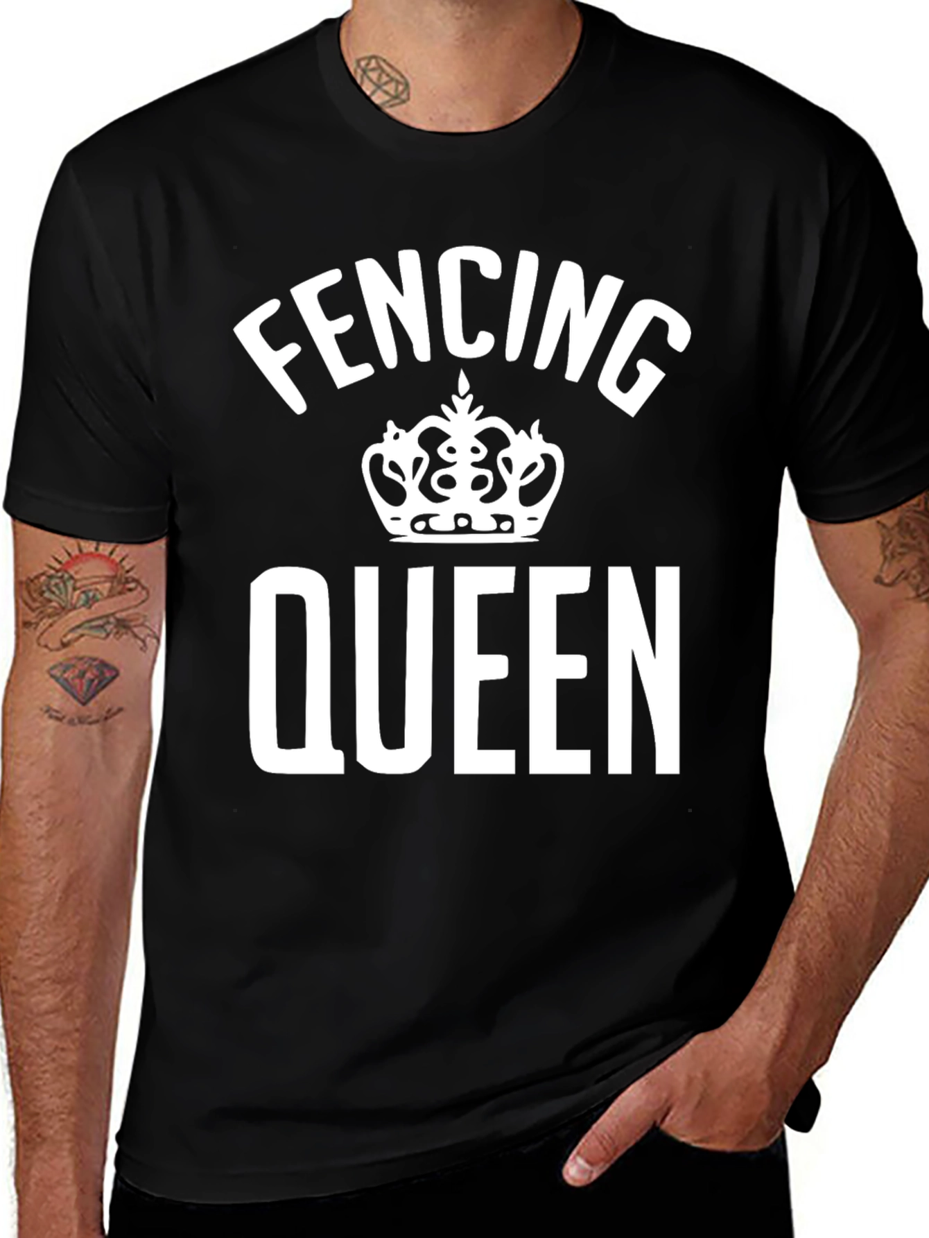 Variant 29 of Fencing Queen T-Shirt - Black Cotton Tee with Crown Design