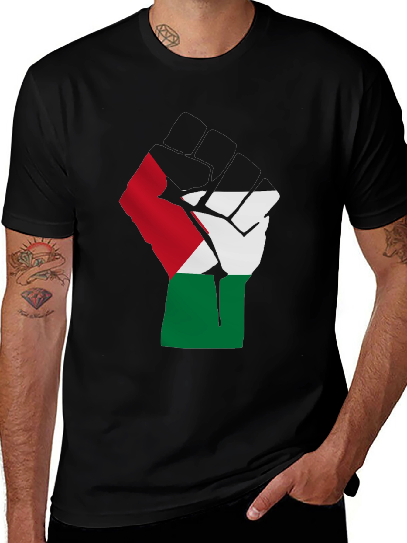 Black Palestine Flag Raised Fist T-Shirt - Black main image