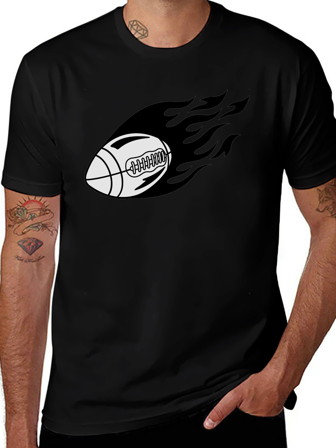 Variant 28 of Flaming Football Graphic T-Shirt - Black