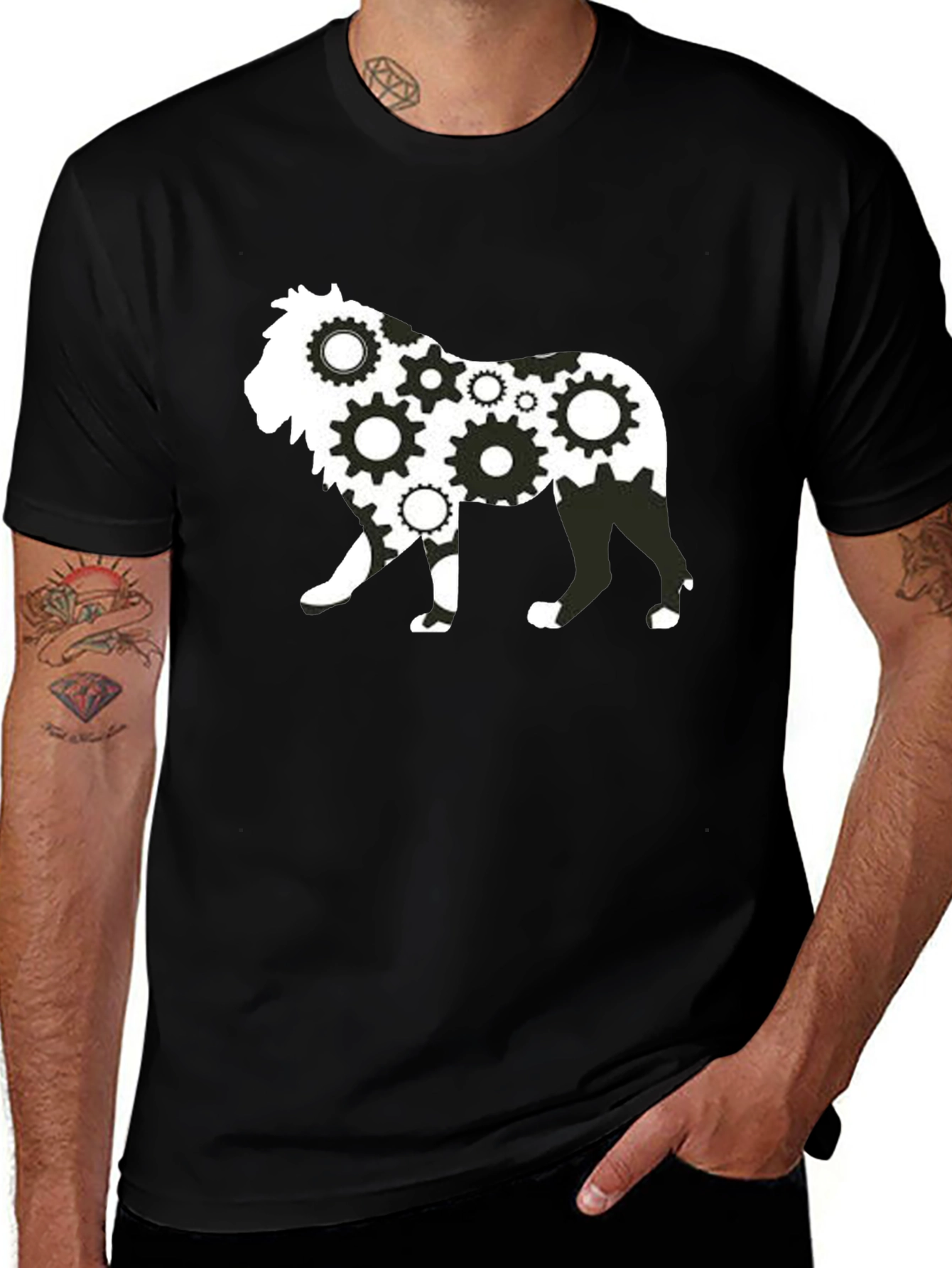 Variant 30 of Gear Lion Graphic Print Black T-Shirt