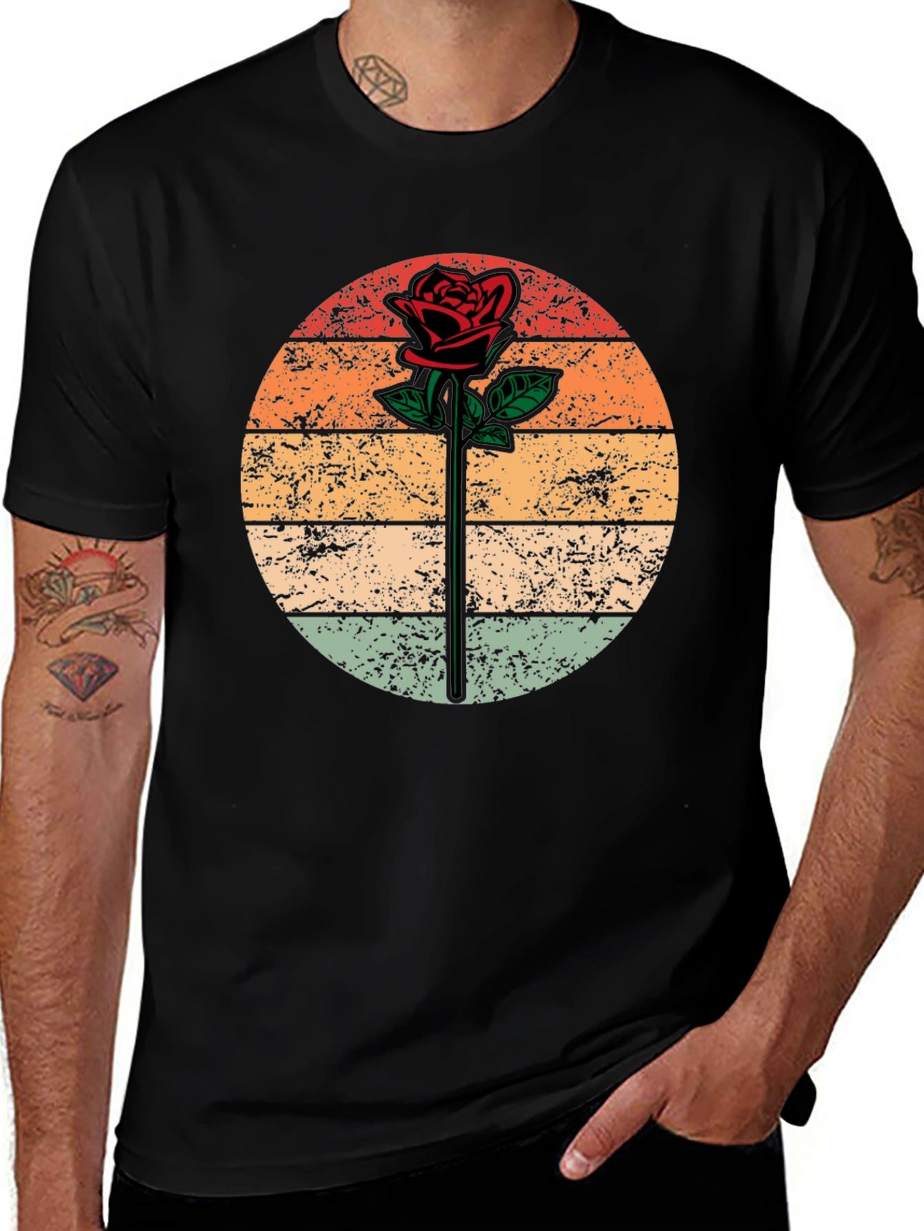 Variant 11 of Retro Rose Graphic Tee - Black Unisex T-Shirt
