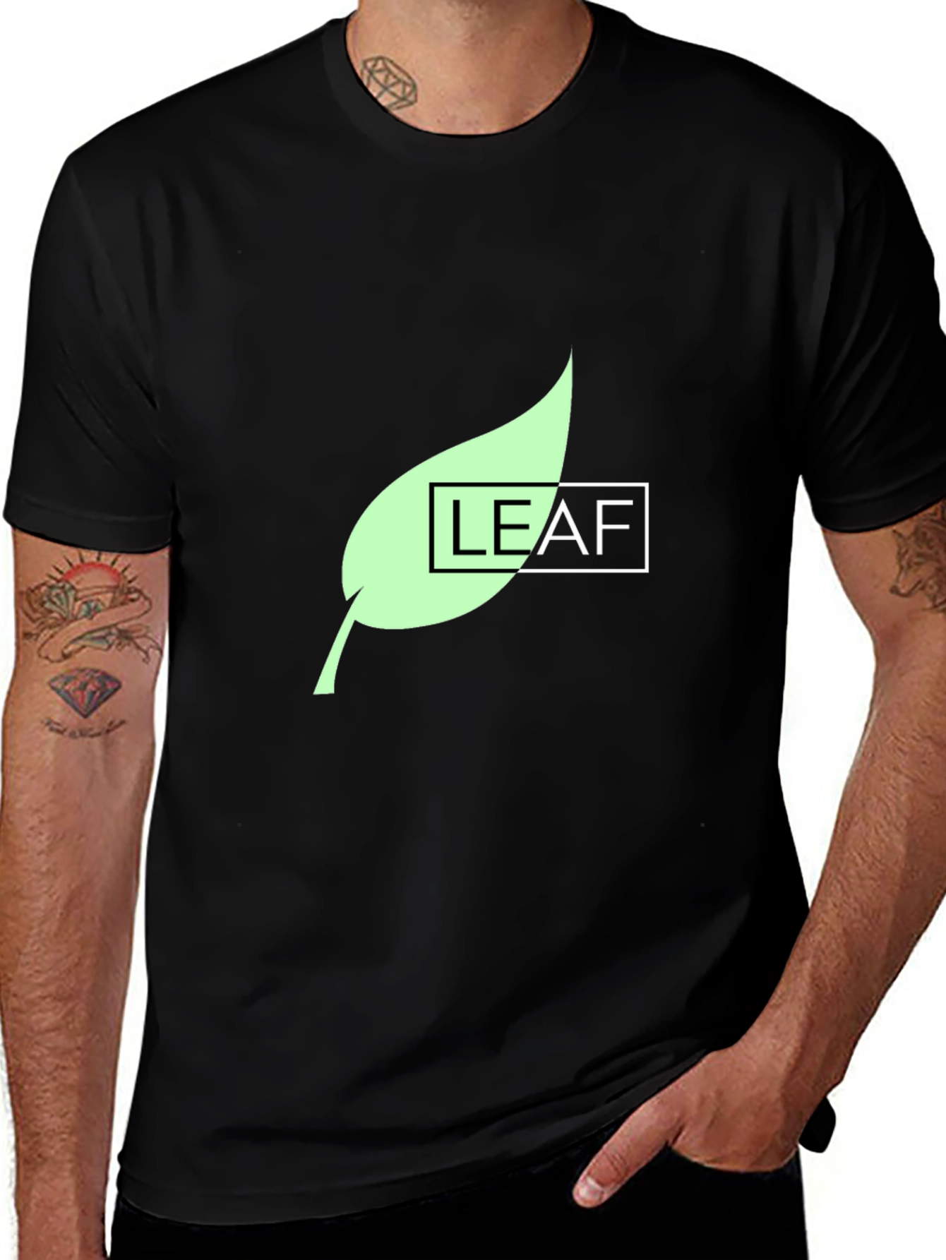 Leaf Graphic Print Black T-Shirt