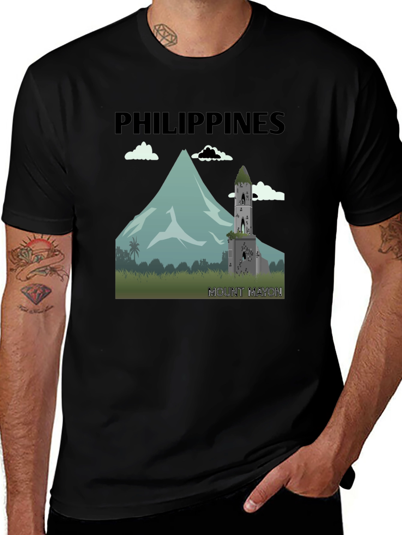 Philippines Mount Mayon Graphic Tee - Black