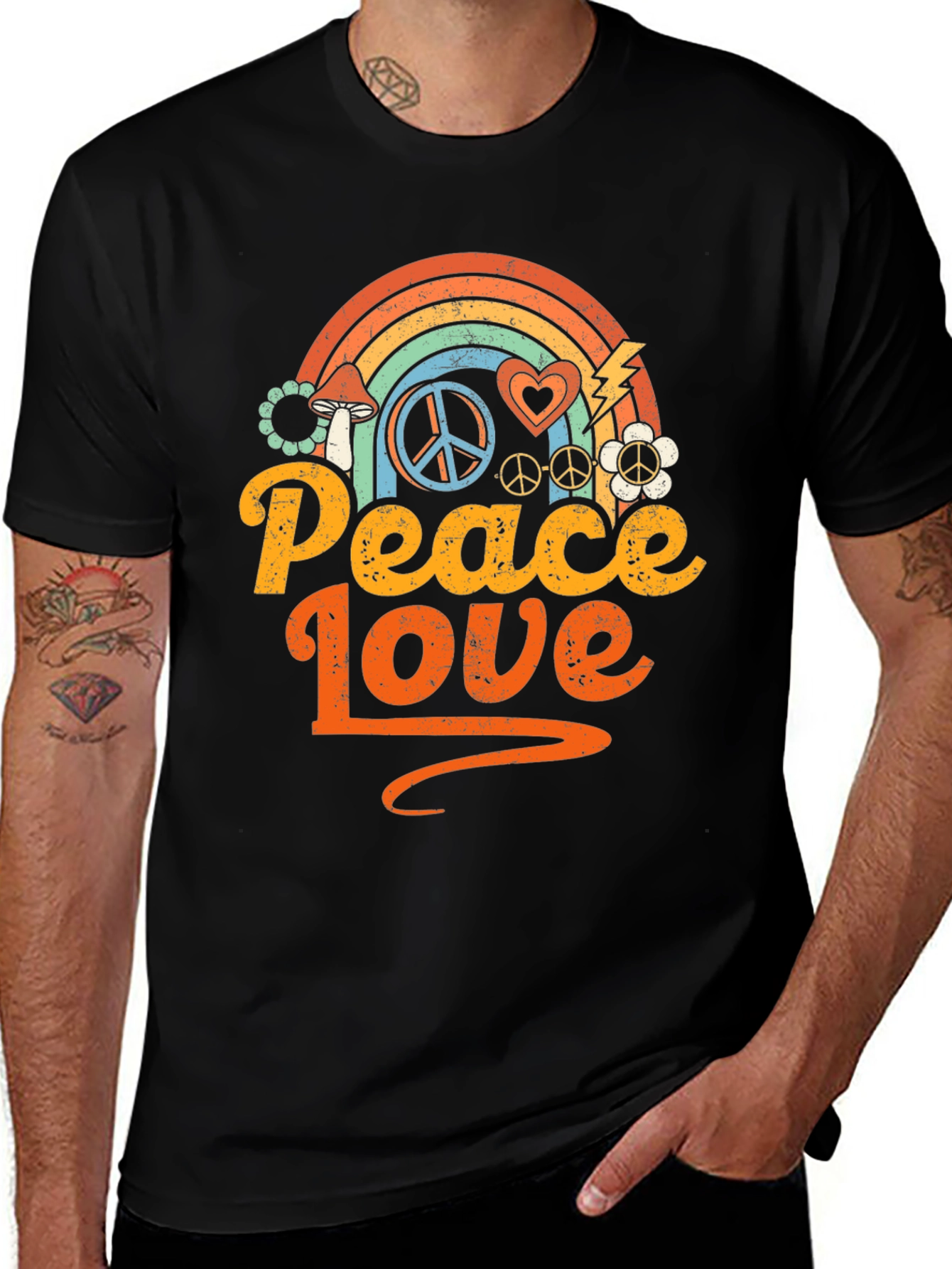 Variant 14 of Retro Peace Love T-Shirt Vintage Hippie Style Tee