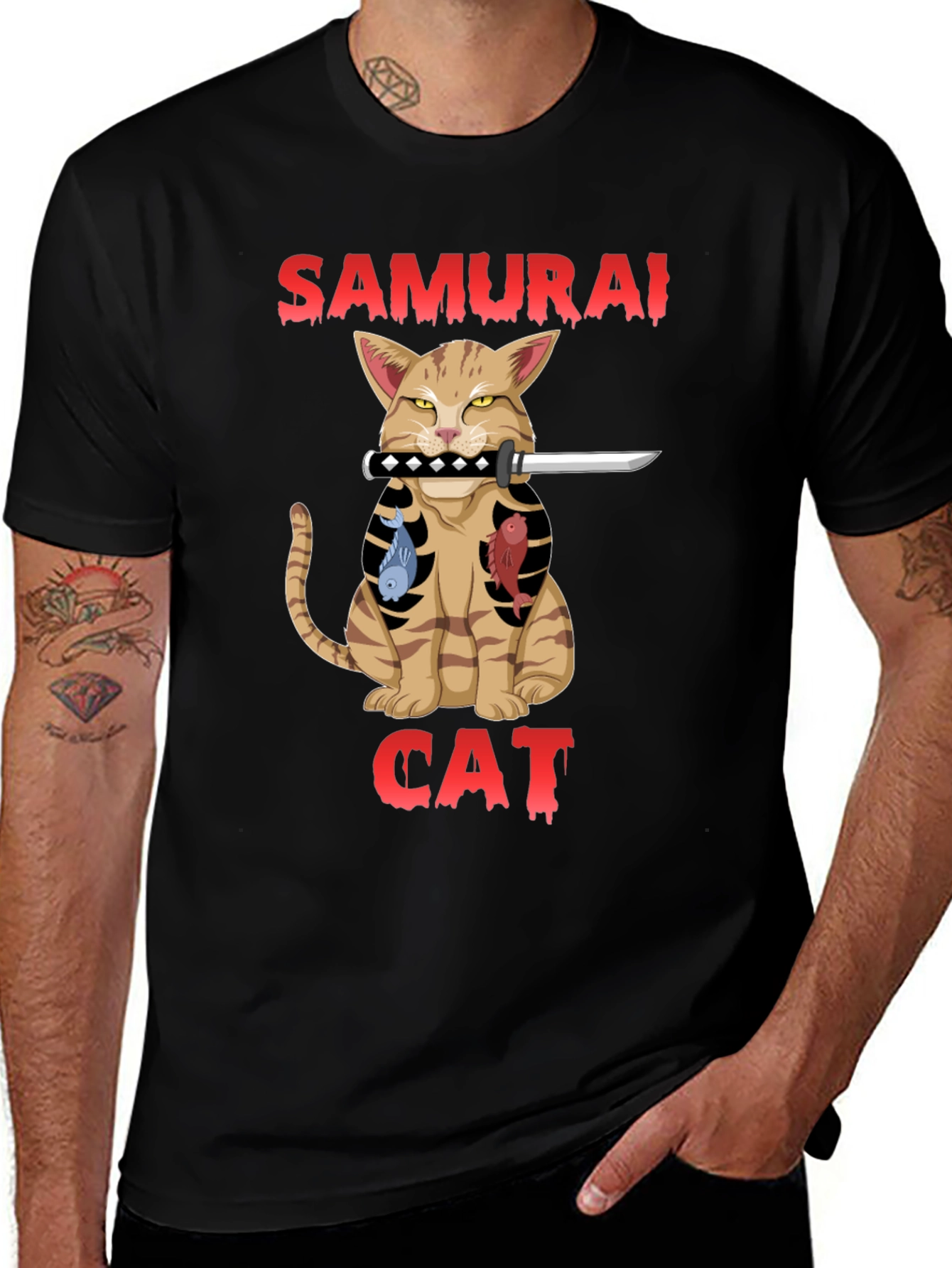 Variant 12 of Samurai Cat Graphic T-Shirt - Unique Design