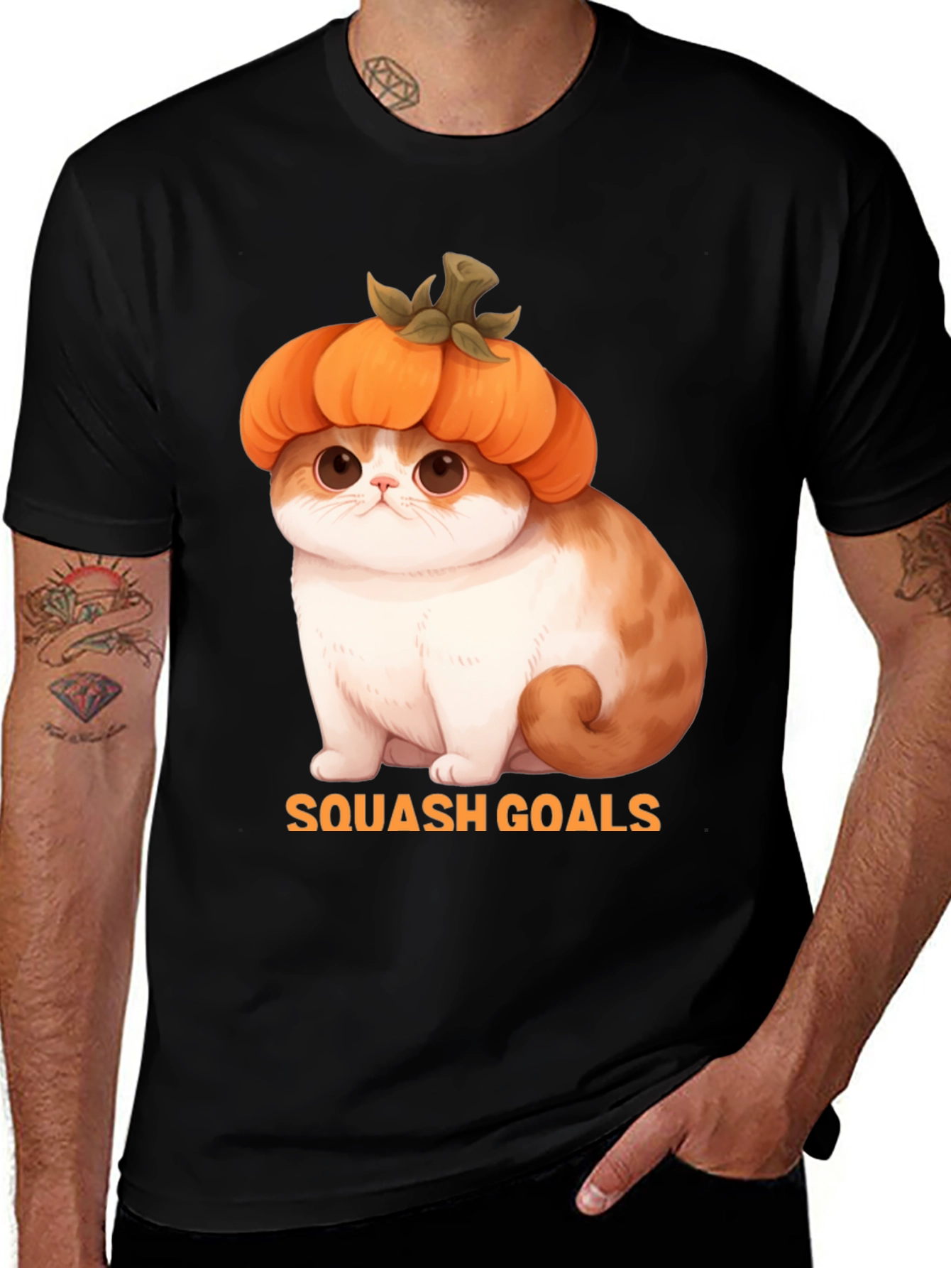 Squash Goals T-Shirt - Cute Cat in Pumpkin