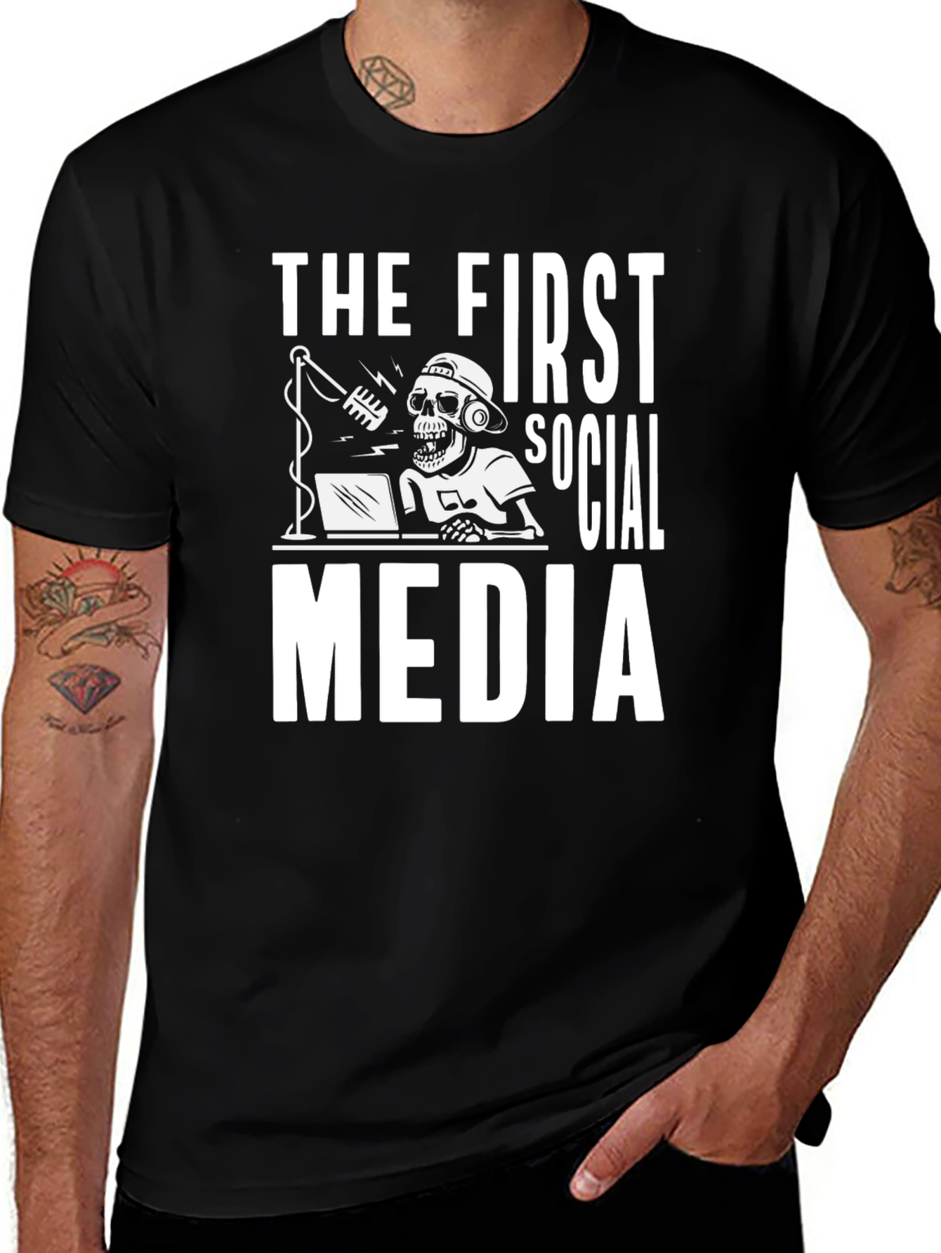 Variant 5 of The First Social Media T-Shirt - Skeleton Graphic Tee