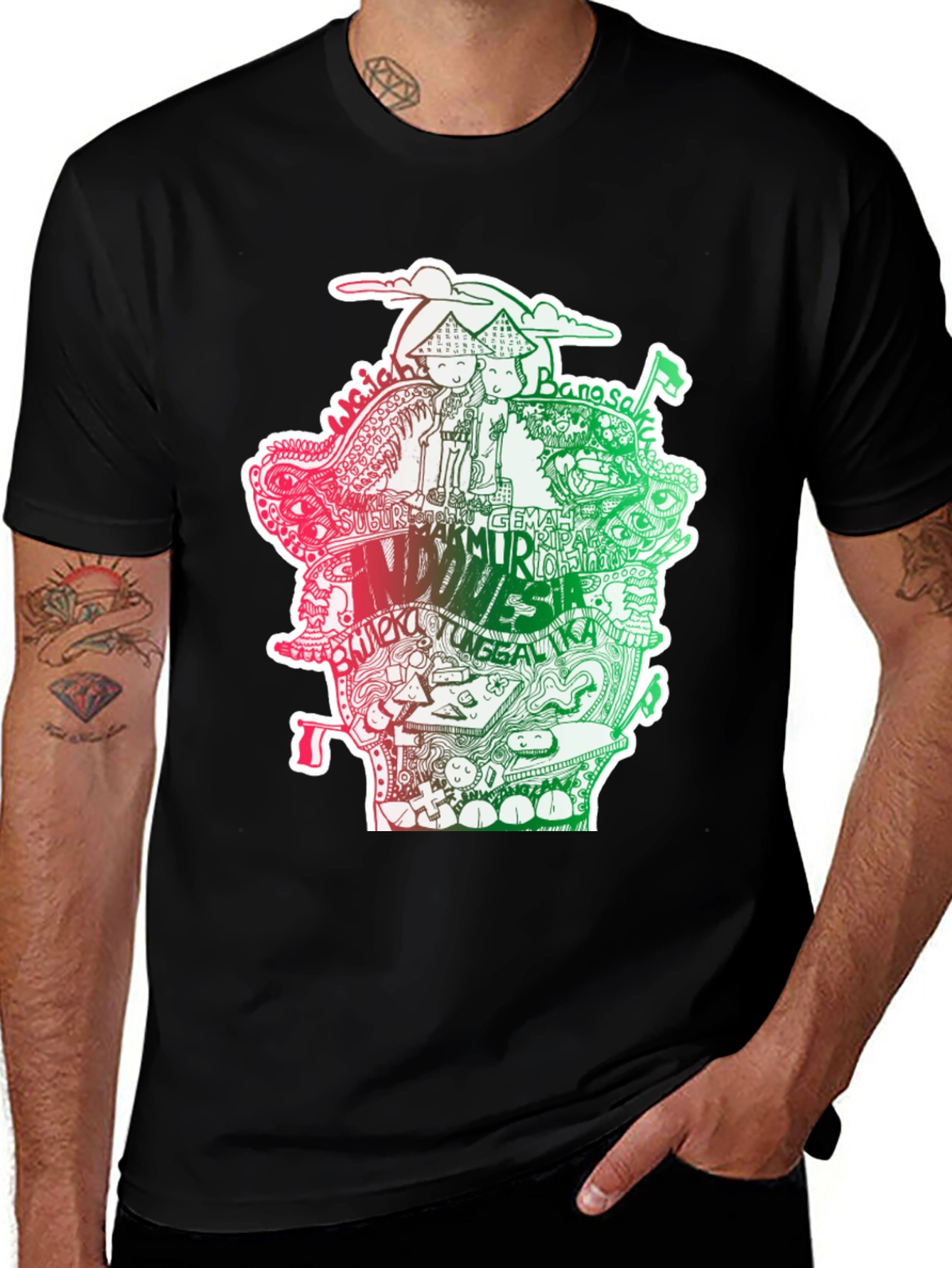 Variant 27 of Indonesia Doodle Art Black T-Shirt