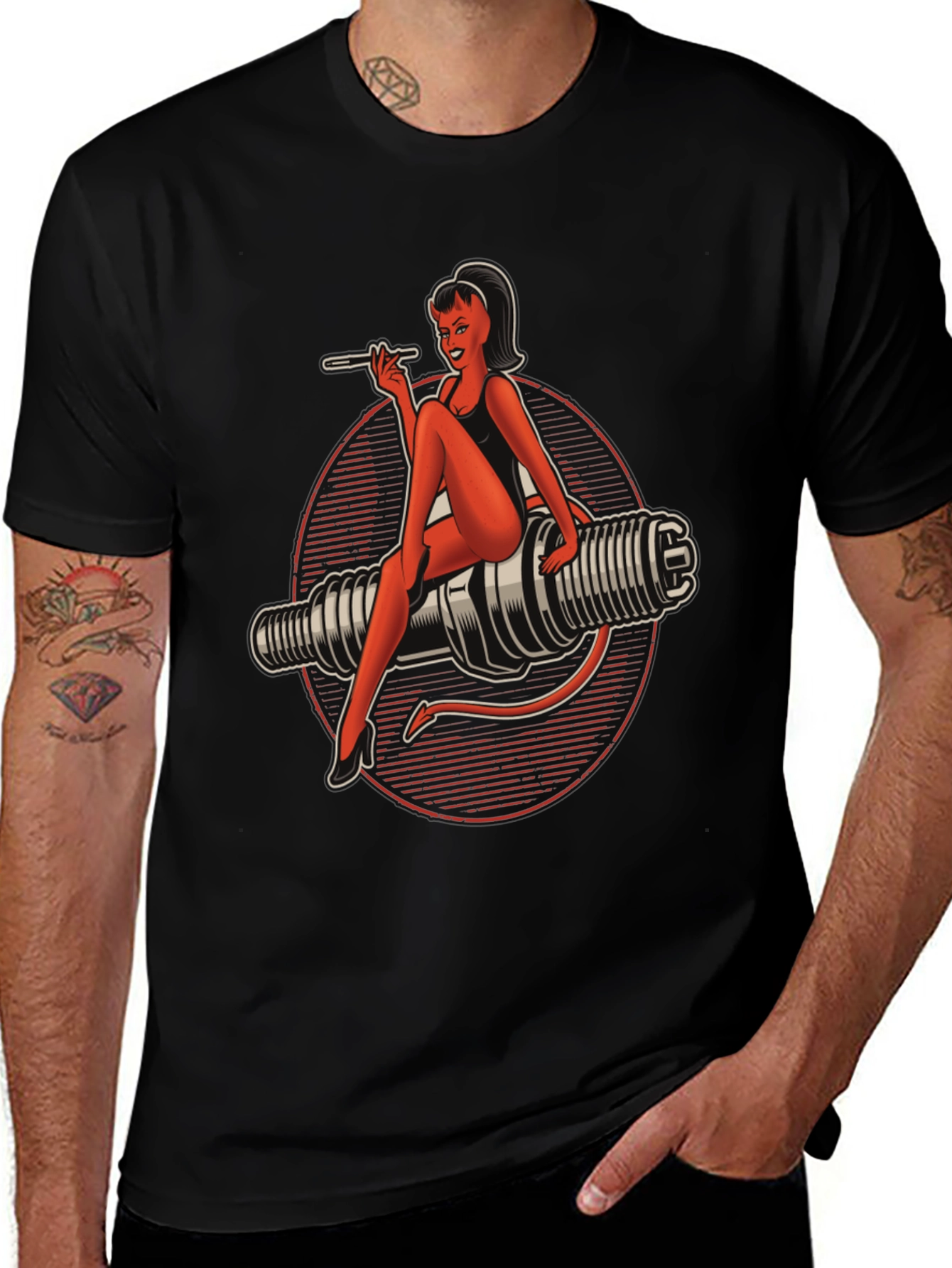 Variant 2 of Devil Pin-Up Girl Spark Plug Graphic T-Shirt