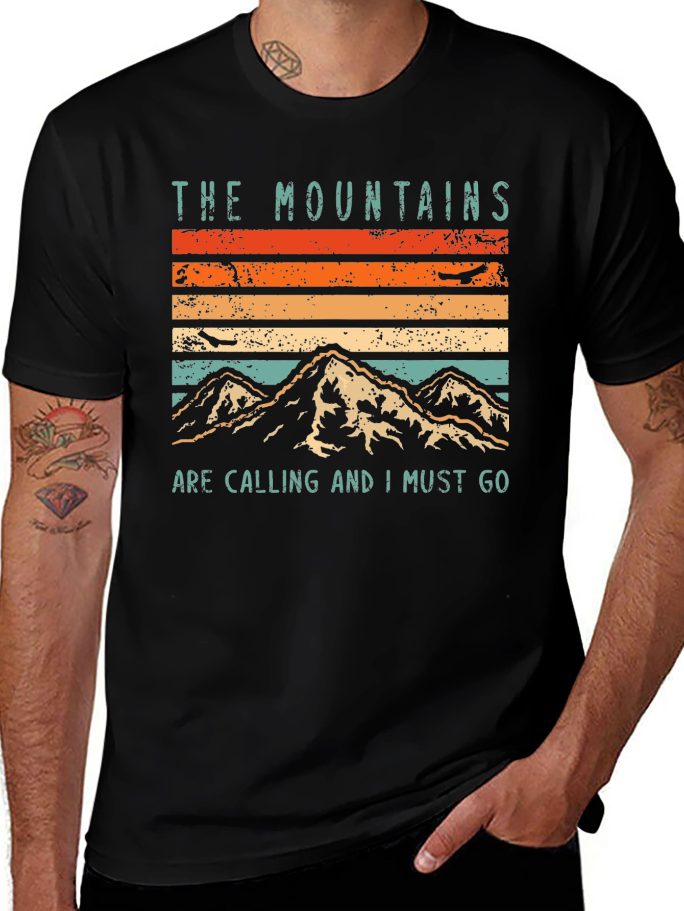 Variant 7 of Mountains are Calling T-Shirt Vintage Retro Black