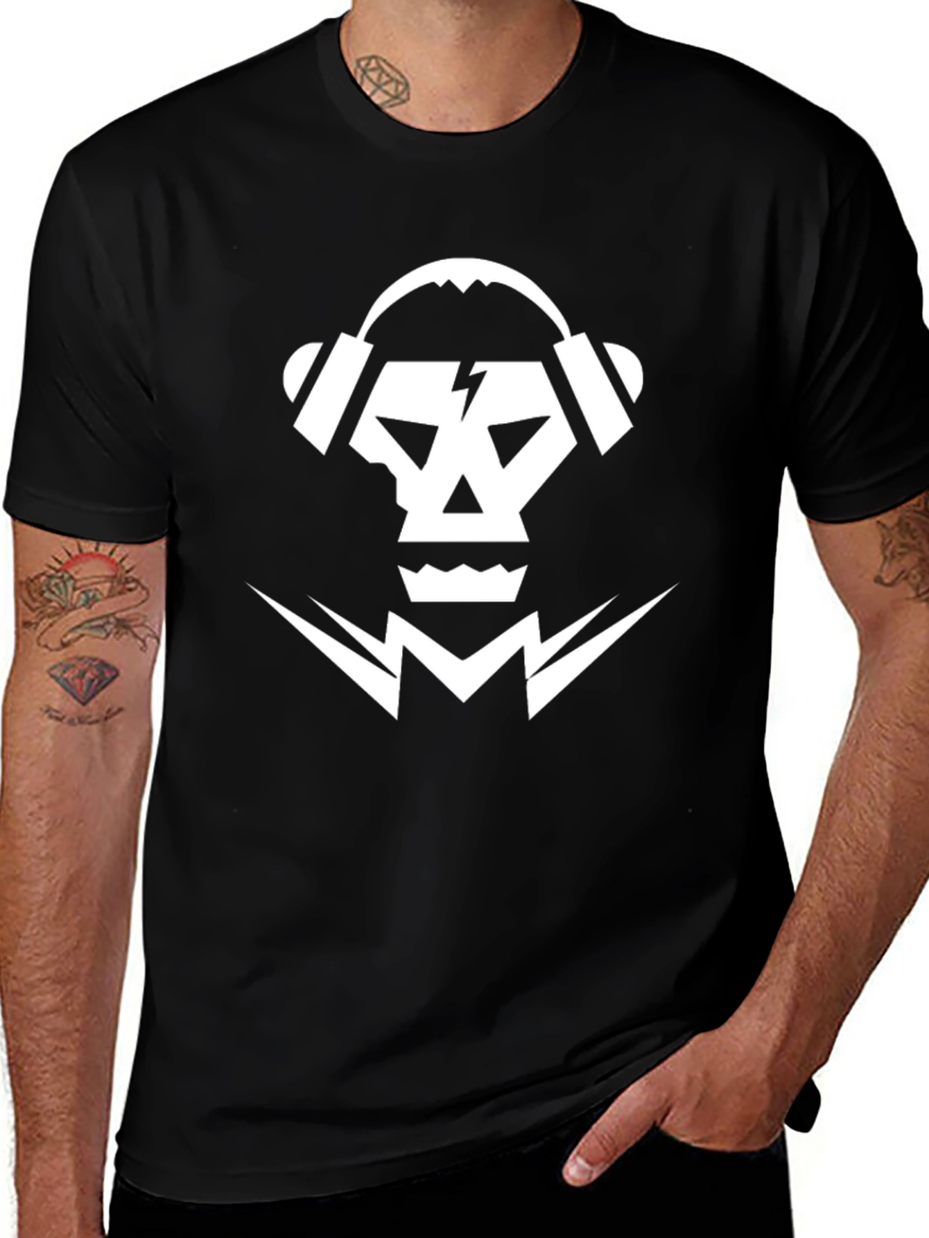 Variant 6 of Skull DJ Graphic Tee - Black Cotton T-Shirt
